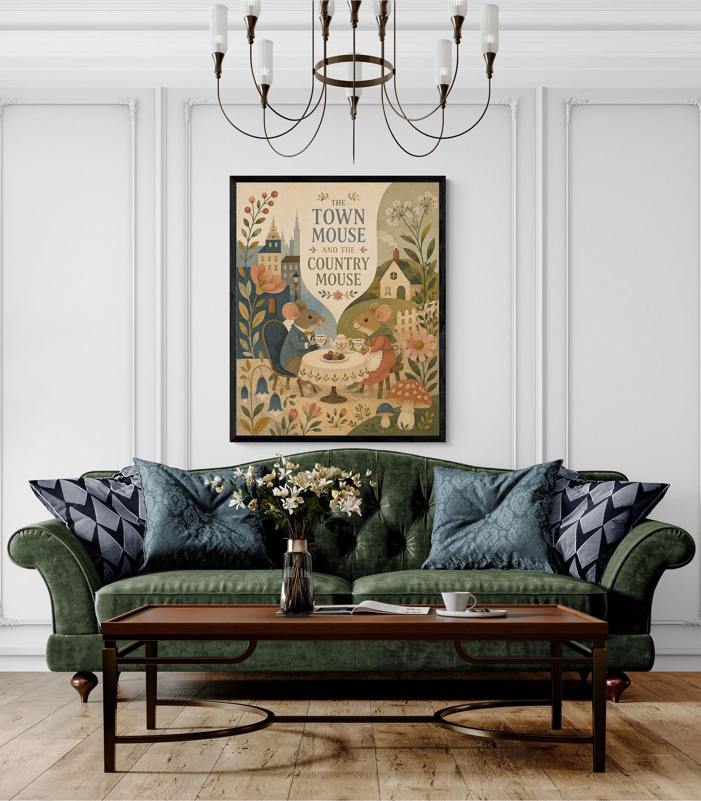 The Town Mouse and the Country Mouse Nursery Wall Art Print | Aesop's Fable Home Decor | Reading Room | Kids | Literary Illustration Poster