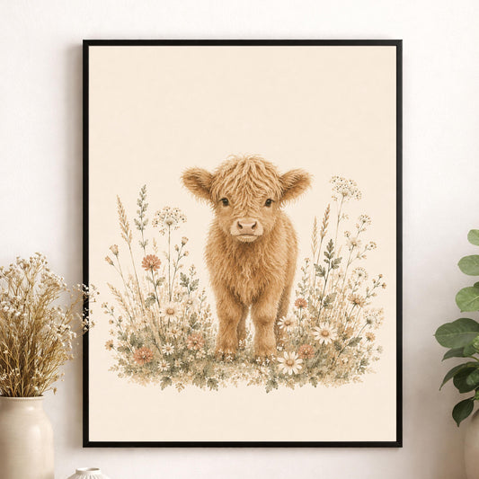 Baby Calf Nursery Wall Art Print | Children’s Home Decor | Cow Farmhouse | For Boy | Kids | Girl | Cottage core | Poster