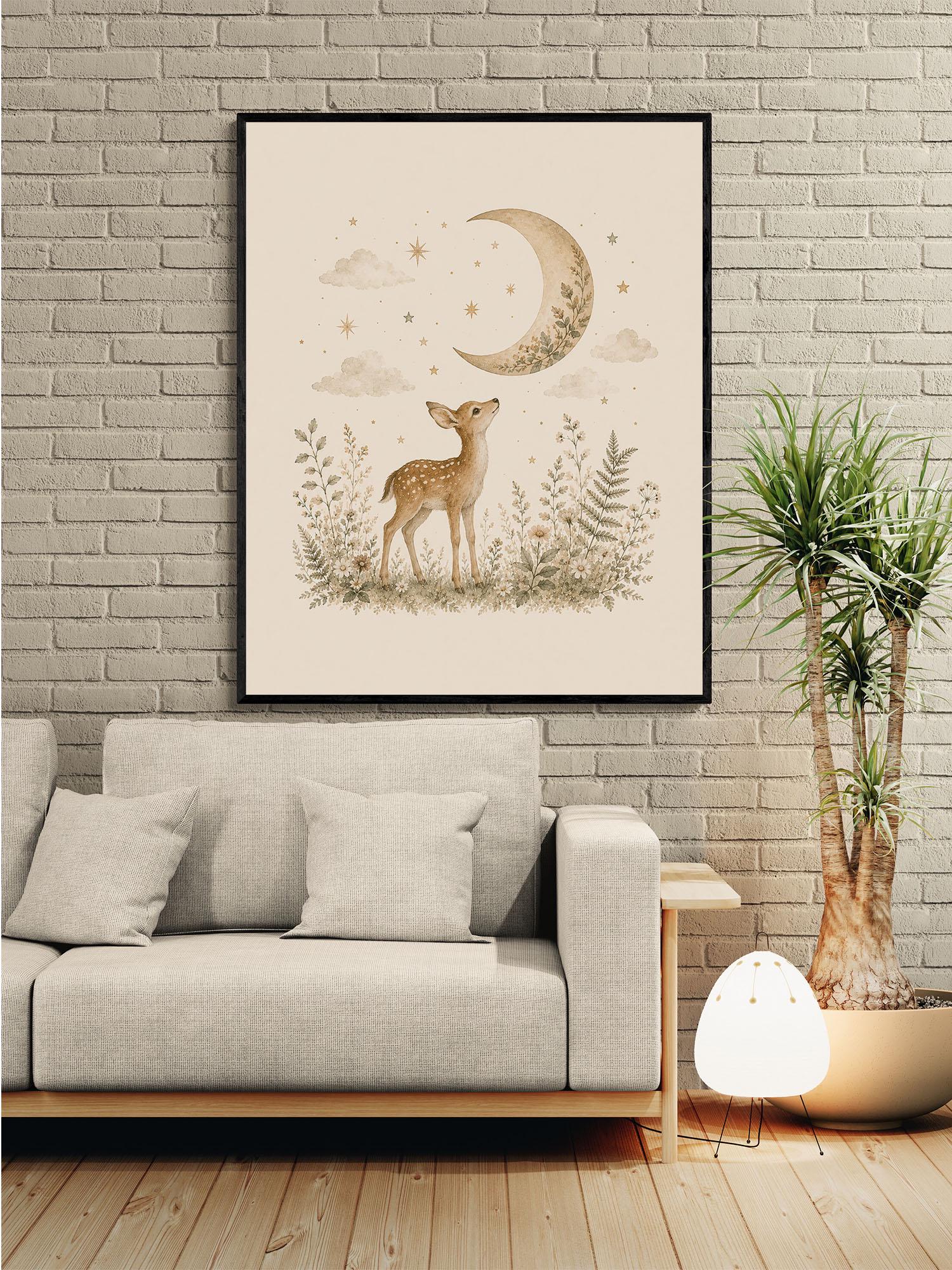 Moonlit Baby Deer Fawn Nursery Wall Art Print | Children’s Home Decor | Woodland Animal | For Boy | Kids | Girl | Cottage core | Artwork