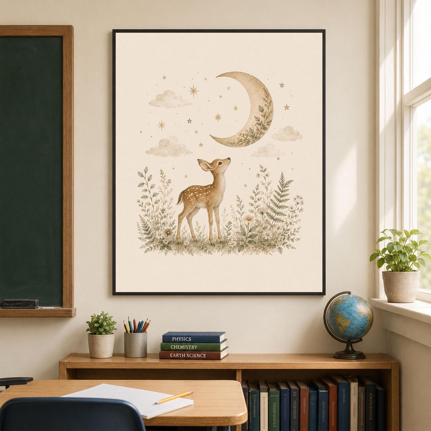 Moonlit Baby Deer Fawn Nursery Wall Art Print | Children’s Home Decor | Woodland Animal | For Boy | Kids | Girl | Cottage core | Artwork