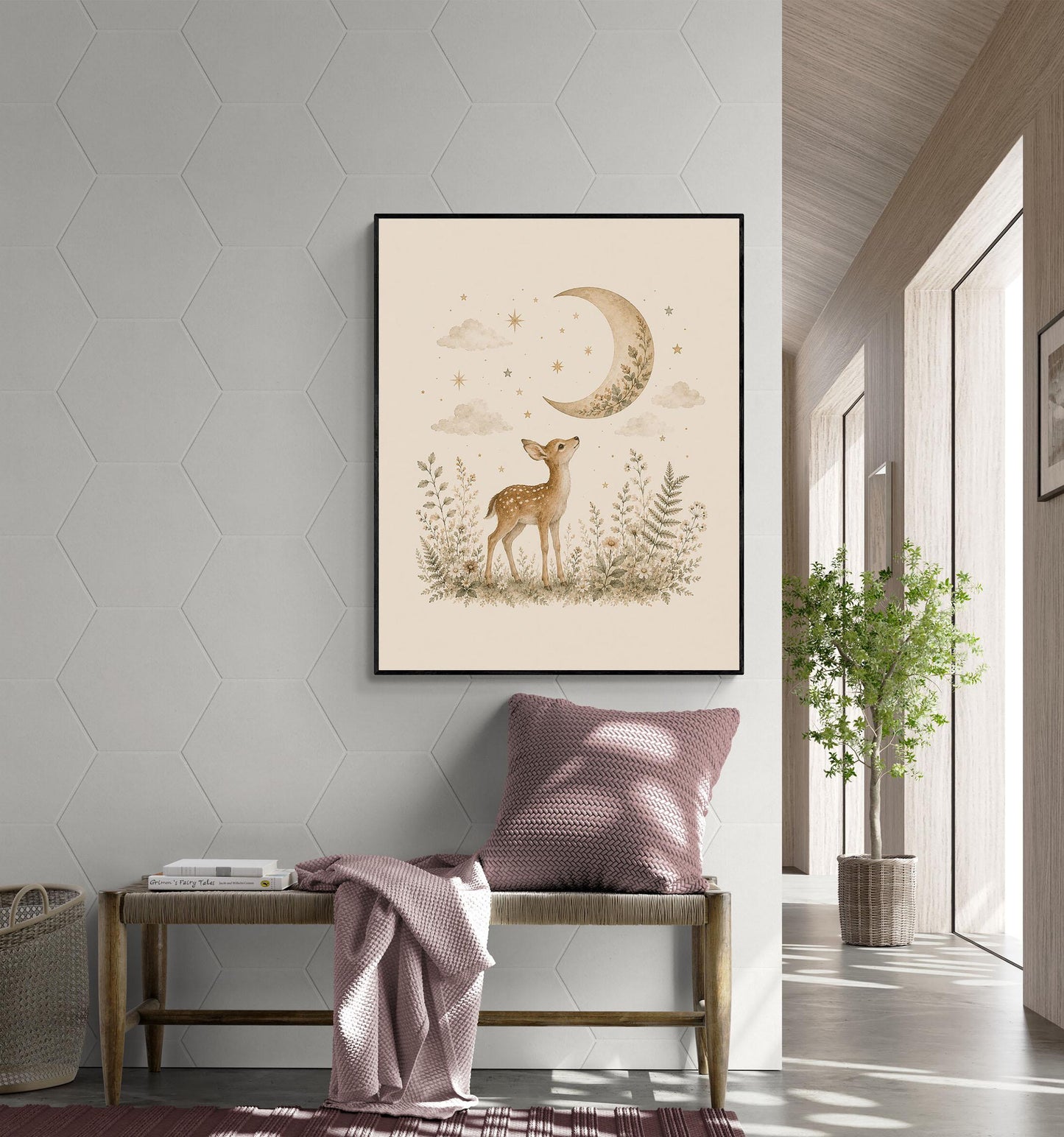 Moonlit Baby Deer Fawn Nursery Wall Art Print | Children’s Home Decor | Woodland Animal | For Boy | Kids | Girl | Cottage core | Artwork