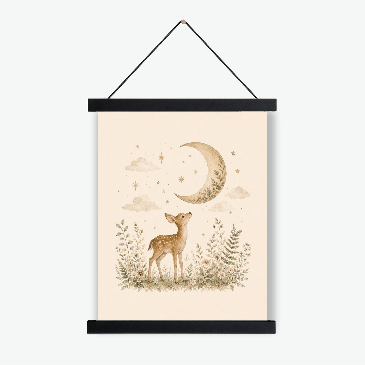 Moonlit Baby Deer Fawn Nursery Wall Art Print | Children’s Home Decor | Woodland Animal | For Boy | Kids | Girl | Cottage core | Artwork