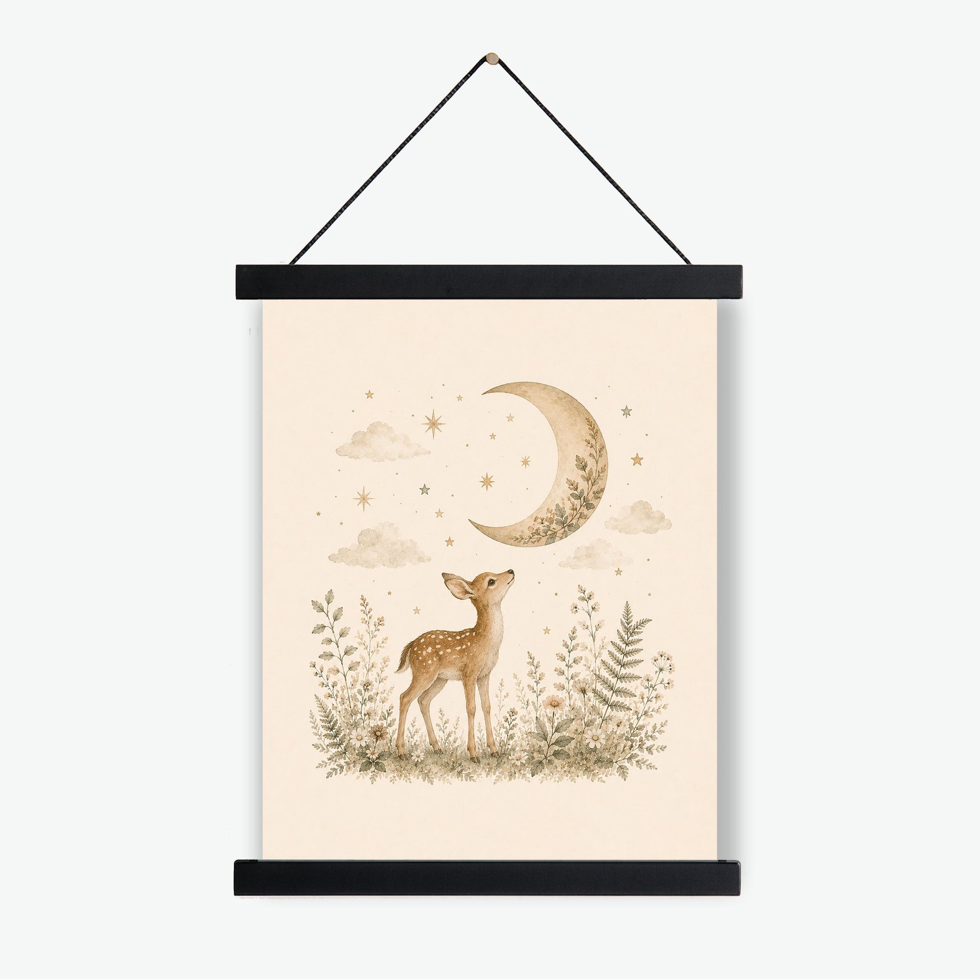 Moonlit Baby Deer Fawn Nursery Wall Art Print | Children’s Home Decor | Woodland Animal | For Boy | Kids | Girl | Cottage core | Artwork