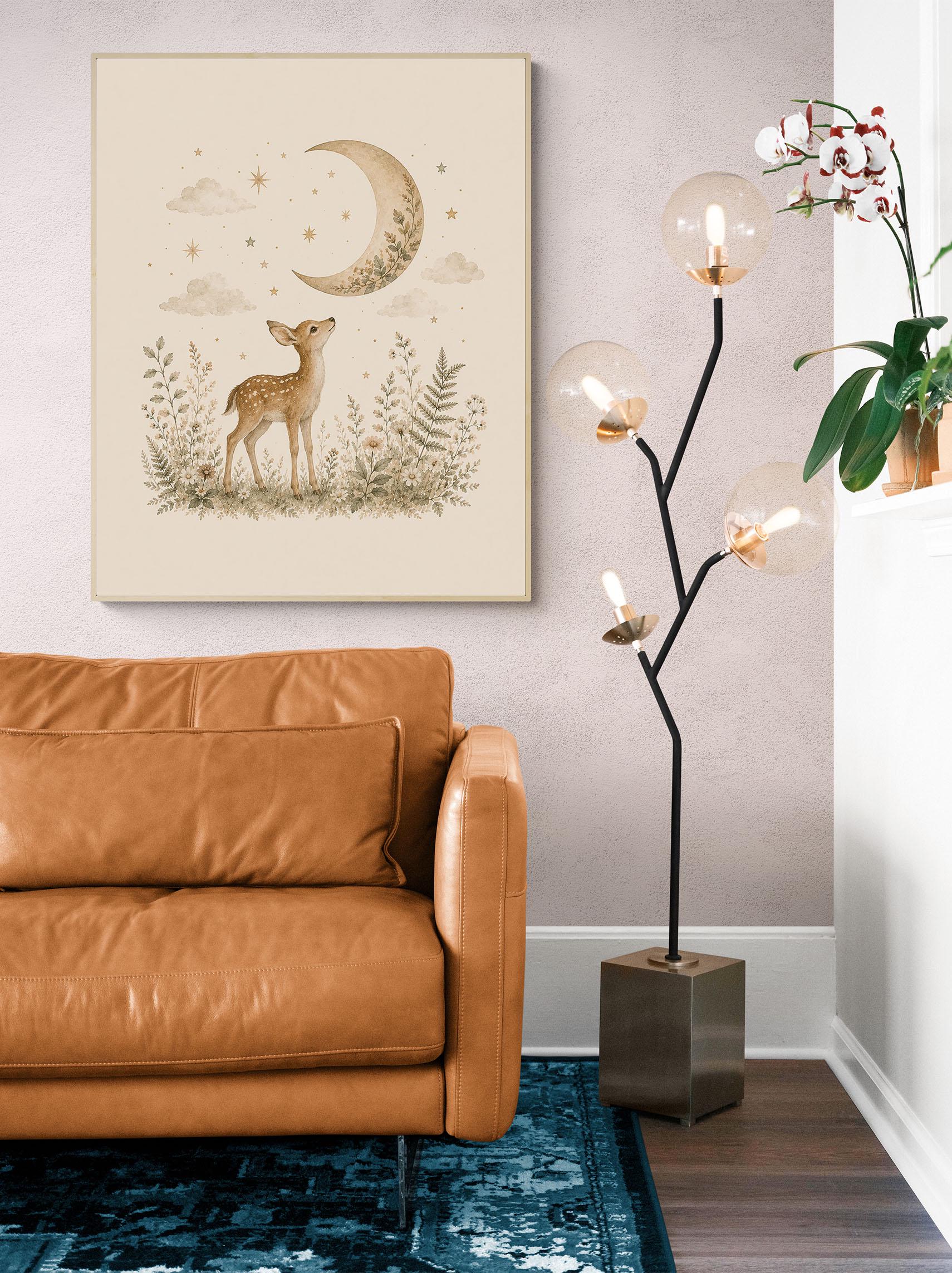 Moonlit Baby Deer Fawn Nursery Wall Art Print | Children’s Home Decor | Woodland Animal | For Boy | Kids | Girl | Cottage core | Artwork