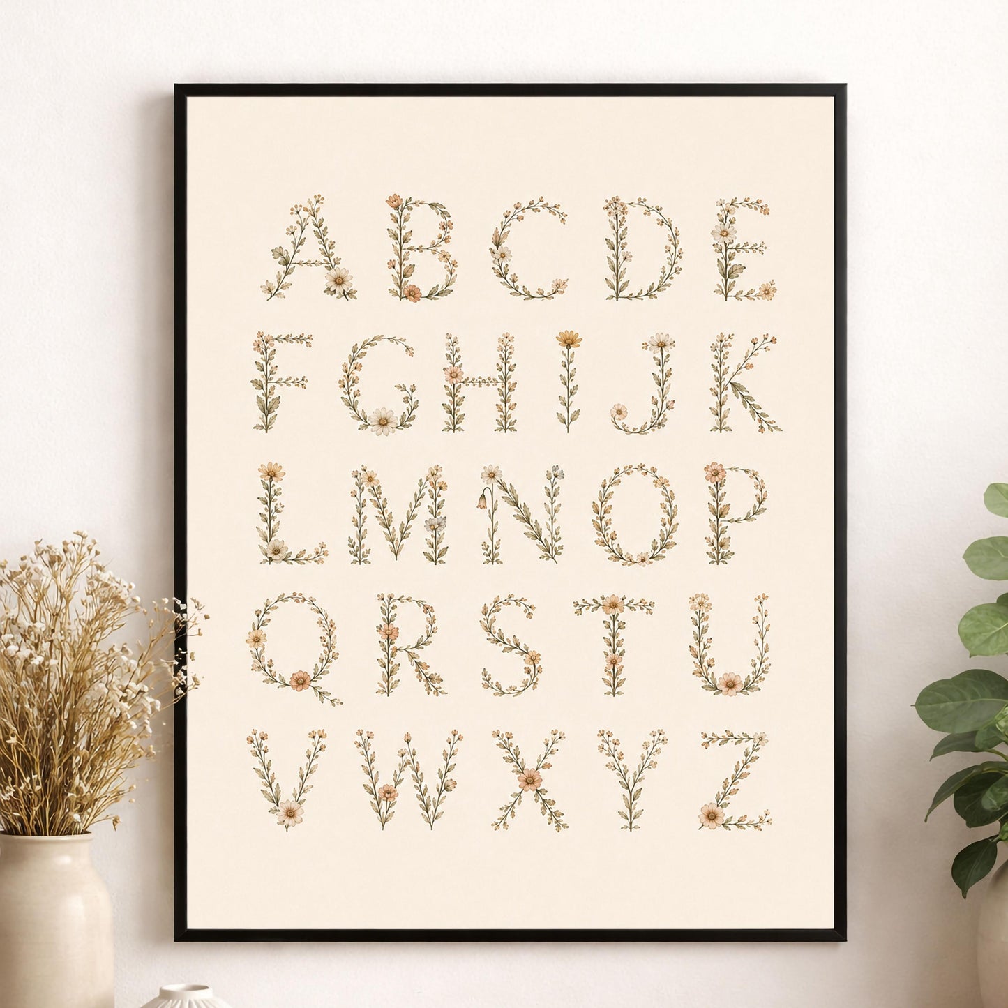 Floral Alphabet Nursery Wall Art Print | Children’s Home Decor | Botanical ABC | For Boy | Kids | Girl | Cottage core | Artwork