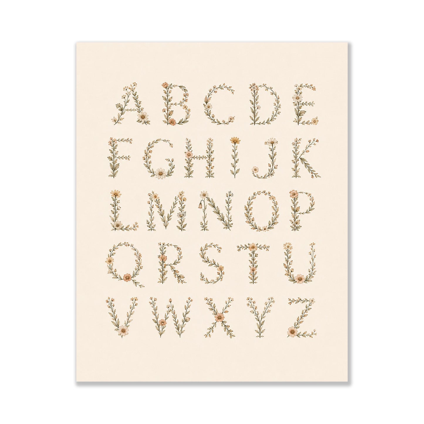 Floral Alphabet Nursery Wall Art Print | Children’s Home Decor | Botanical ABC | For Boy | Kids | Girl | Cottage core | Artwork