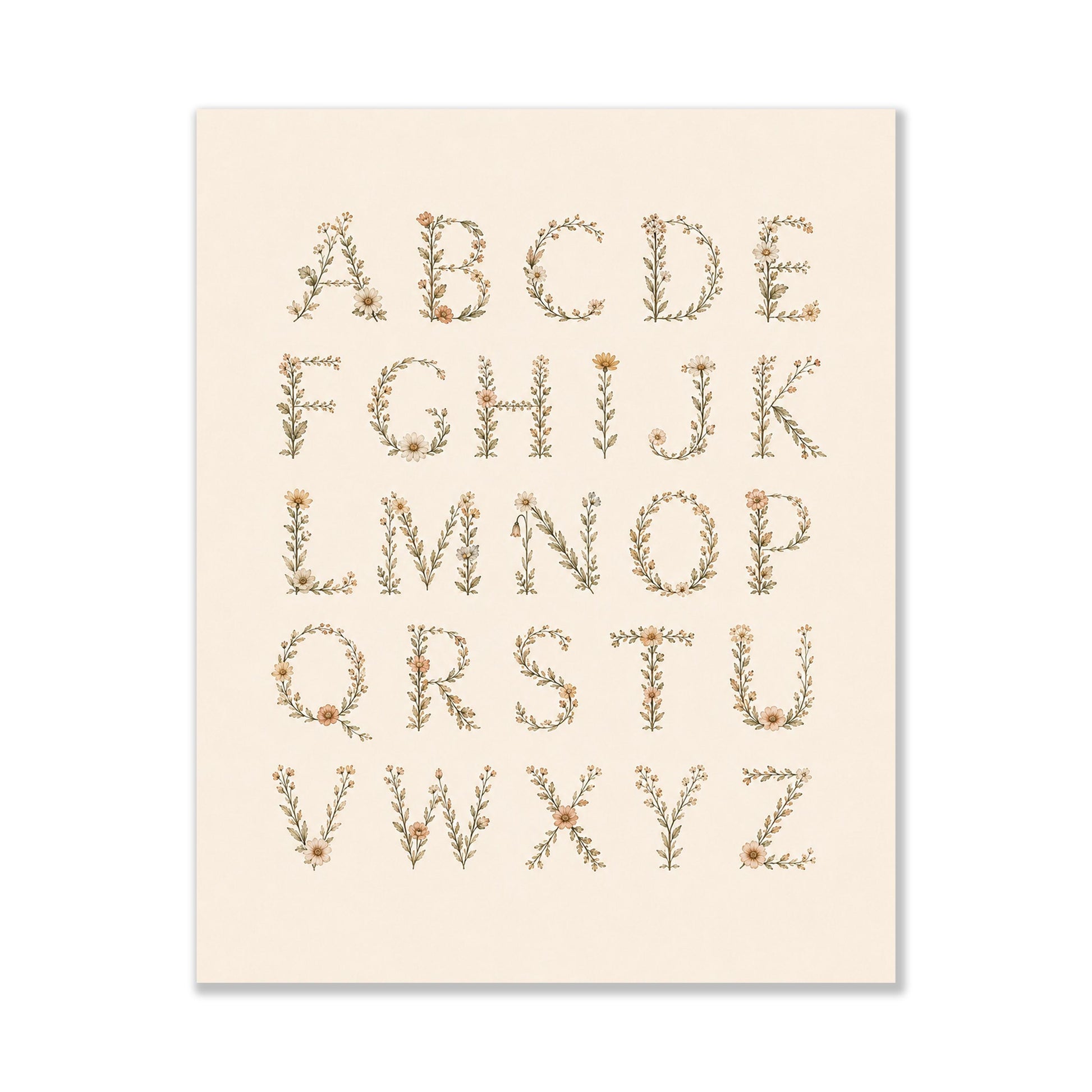 Floral Alphabet Nursery Wall Art Print | Children’s Home Decor | Botanical ABC | For Boy | Kids | Girl | Cottage core | Artwork