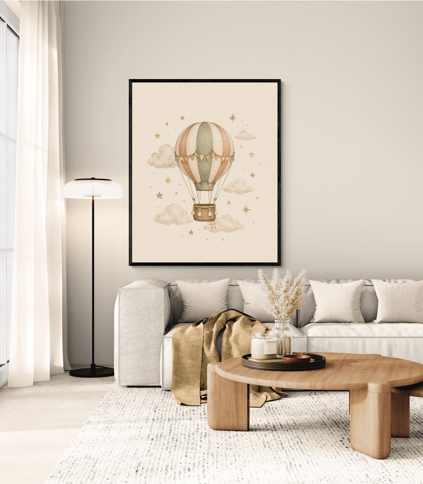 Hot Air Balloon Nursery Wall Art Print | Children’s Home Decor | Night Sky | Boho | For Boy | Kids | Girl | Cottage core | Artwork