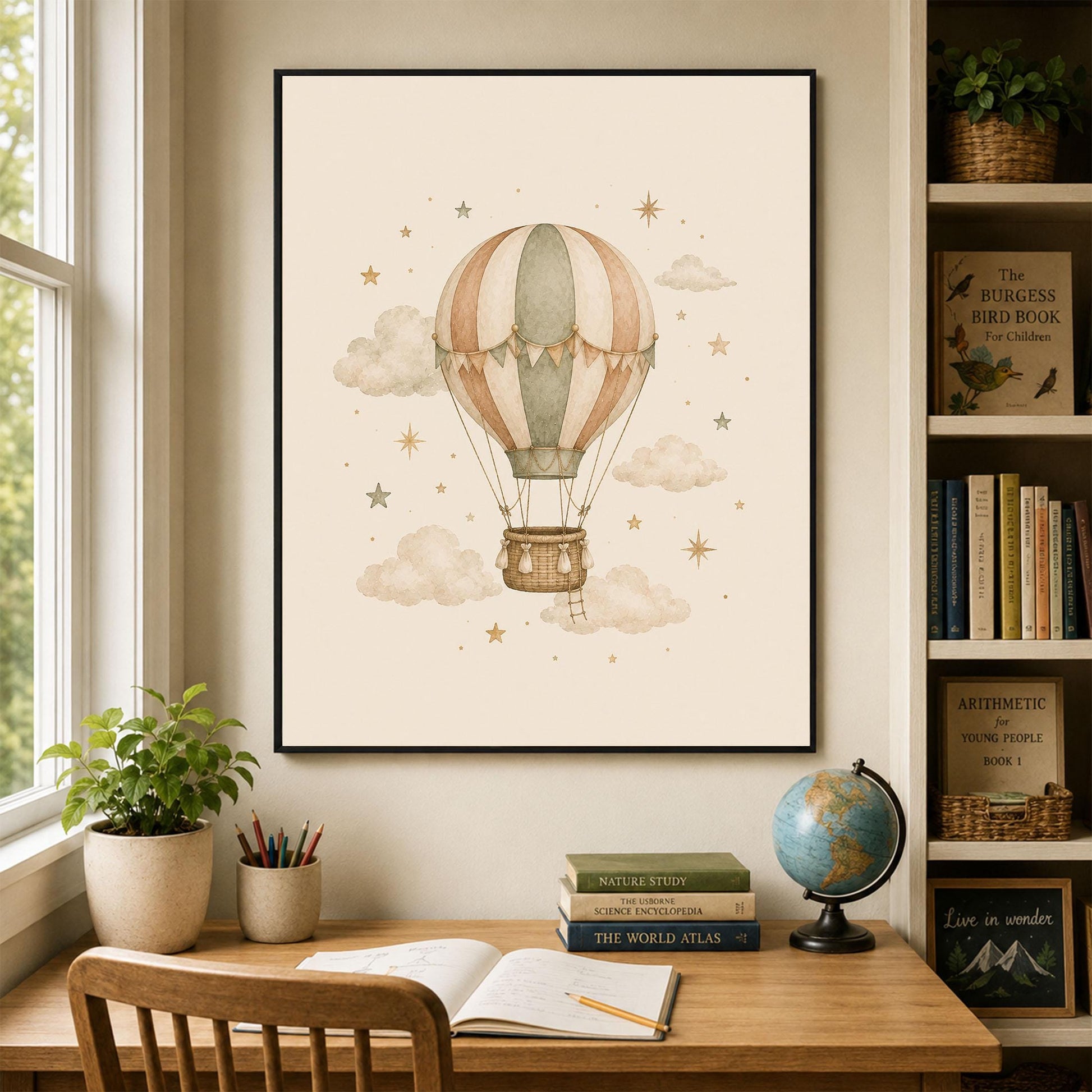 Hot Air Balloon Nursery Wall Art Print | Children’s Home Decor | Night Sky | Boho | For Boy | Kids | Girl | Cottage core | Artwork