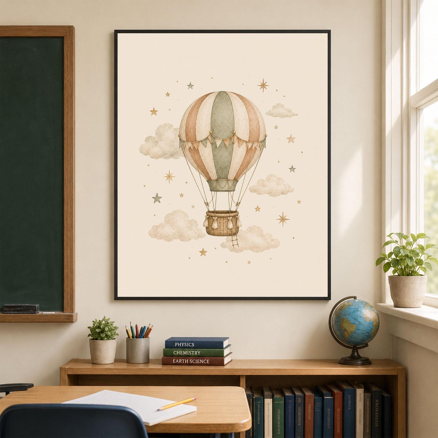 Hot Air Balloon Nursery Wall Art Print | Children’s Home Decor | Night Sky | Boho | For Boy | Kids | Girl | Cottage core | Artwork