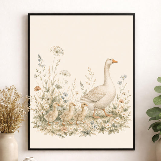 Goose Family Nursery Wall Art Print | Children’s Home Decor | Mother and Goslings | Animal | For Boy | Kids | Girl | Cottage core | Artwork