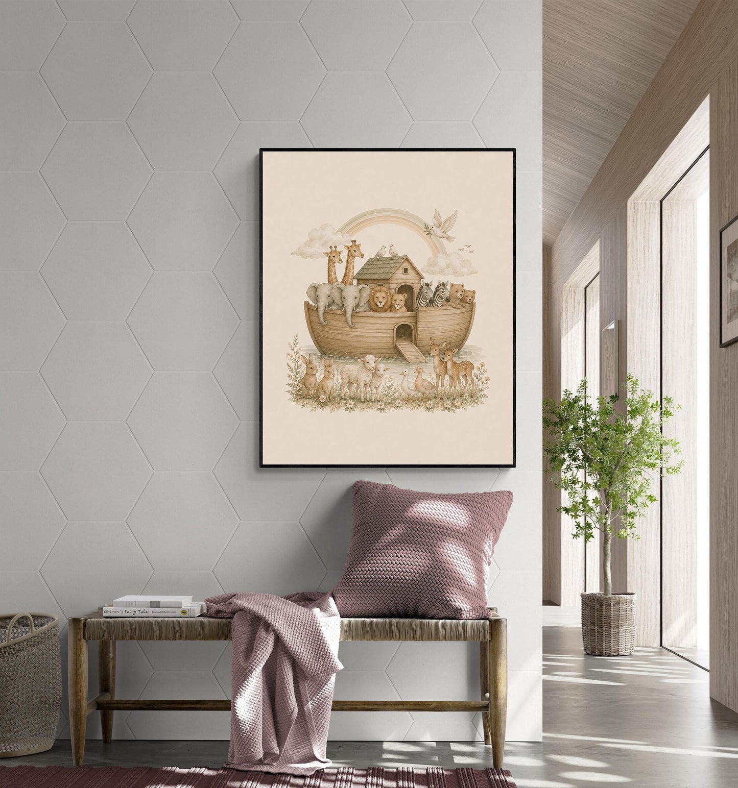 Noah’s Ark Nursery Wall Art Print | Children’s Home Decor | Bible Story | Animal | For Boy | Kids | Girl | Cottage core | Family Artwork