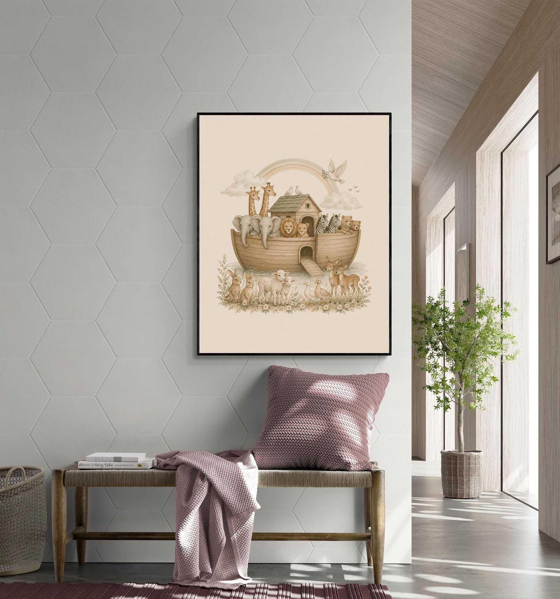 Noah’s Ark Nursery Wall Art Print | Children’s Home Decor | Bible Story | Animal | For Boy | Kids | Girl | Cottage core | Family Artwork