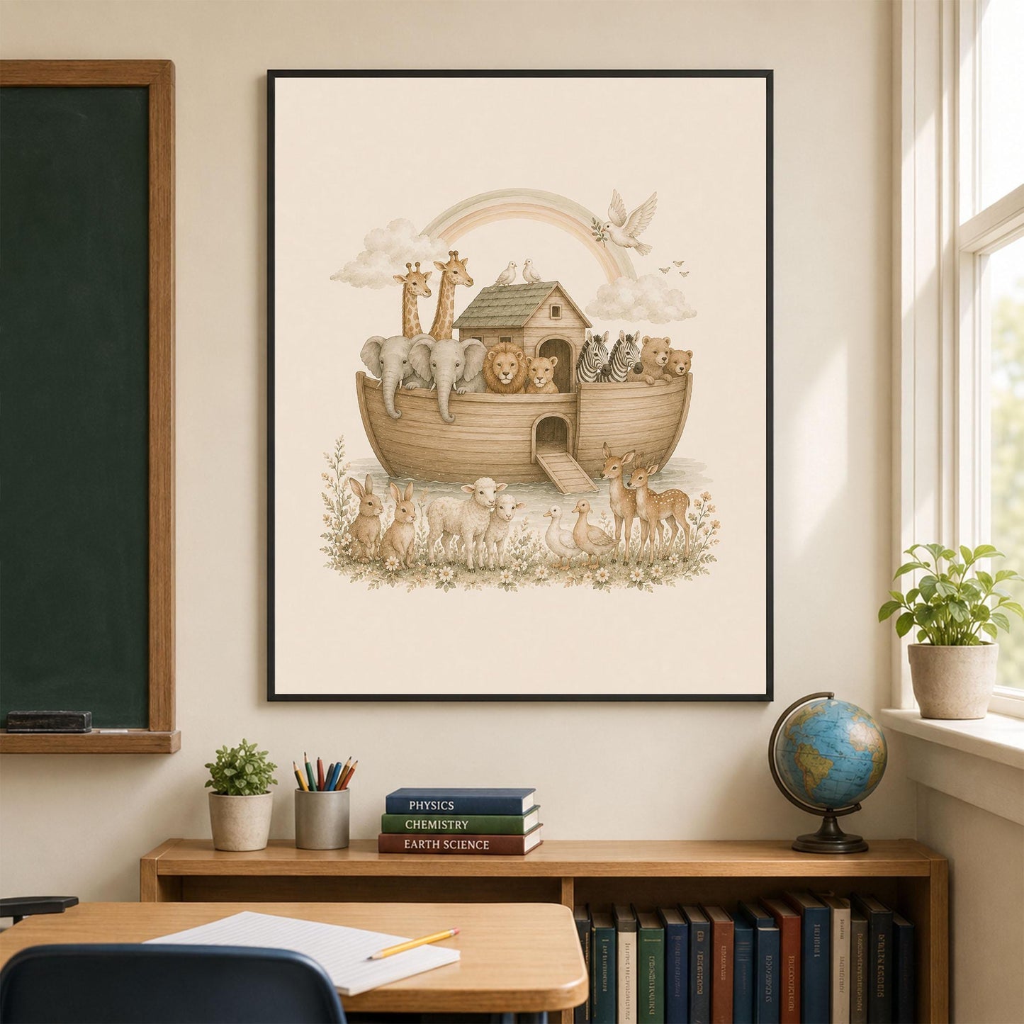 Noah’s Ark Nursery Wall Art Print | Children’s Home Decor | Bible Story | Animal | For Boy | Kids | Girl | Cottage core | Family Artwork