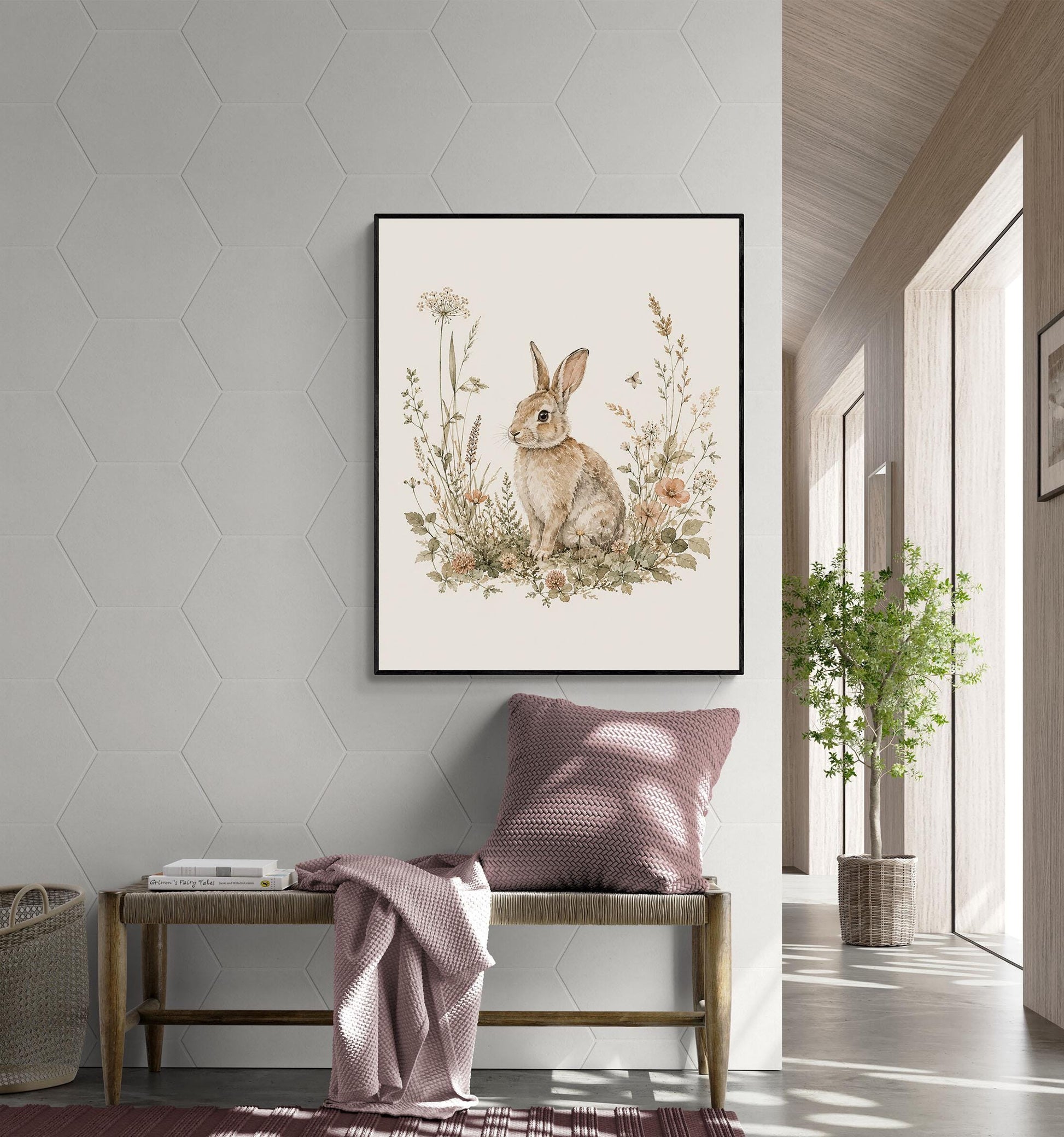 Bunny Rabbit Nursery Wall Art Print | Children’s Home Decor | Woodland Animal | Forest | Boy | Kids | Girl | Cottage Core | Family Artwork