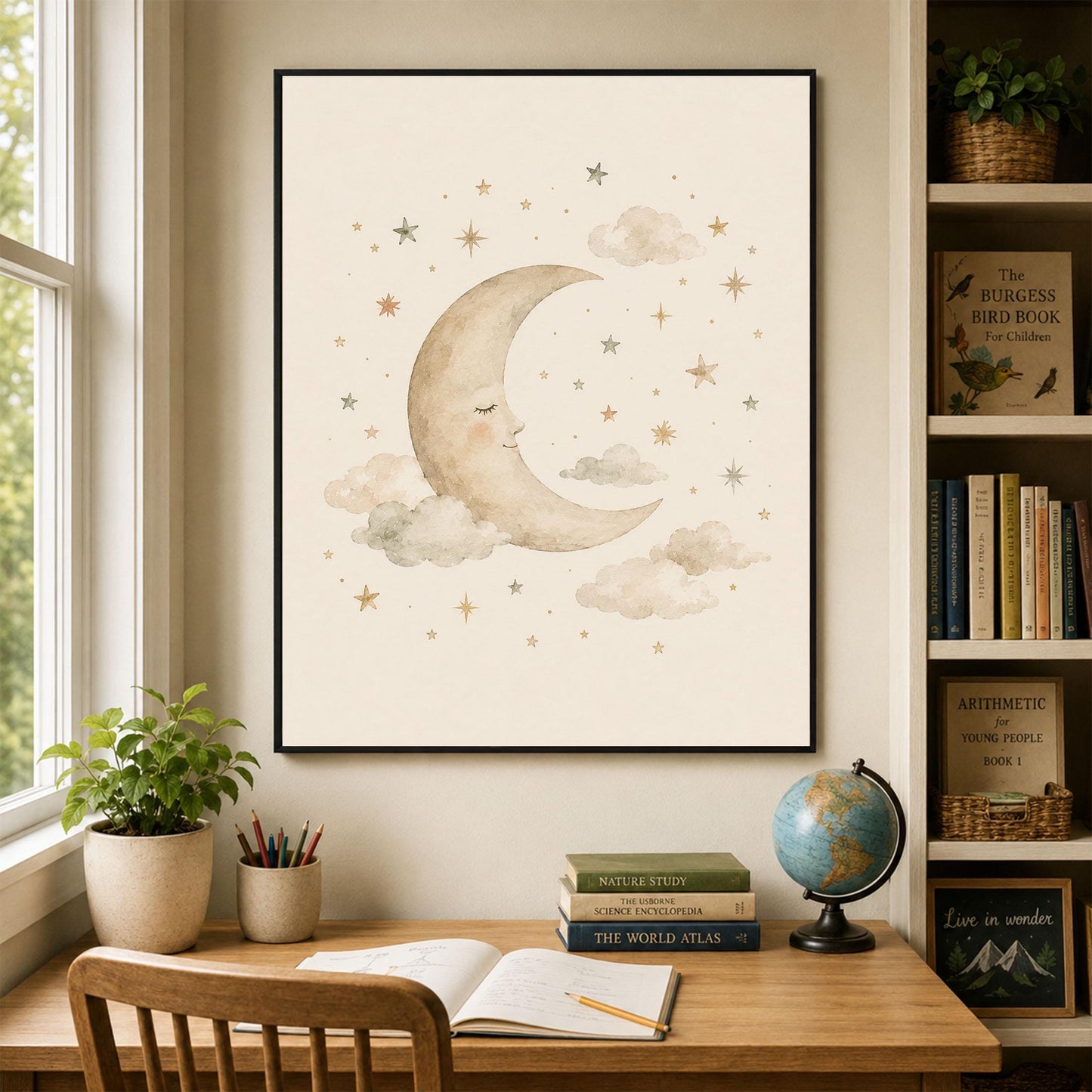 Sleeping Stars And Moon Nursery Wall Art Print | Children’s Home Decor | Night Sky | For Boy | Kids | Girl | Cottage Core | Family Artwork