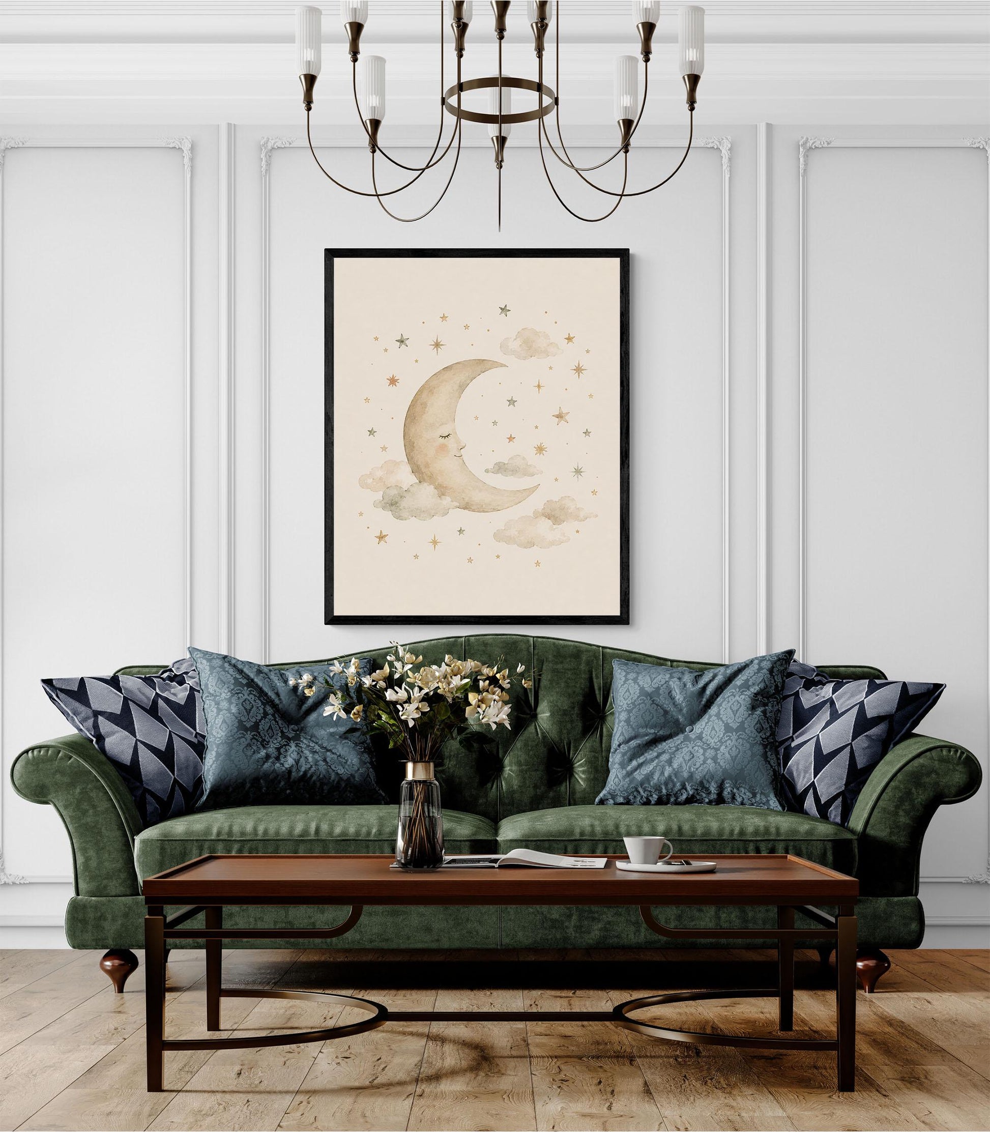 Sleeping Stars And Moon Nursery Wall Art Print | Children’s Home Decor | Night Sky | For Boy | Kids | Girl | Cottage Core | Family Artwork