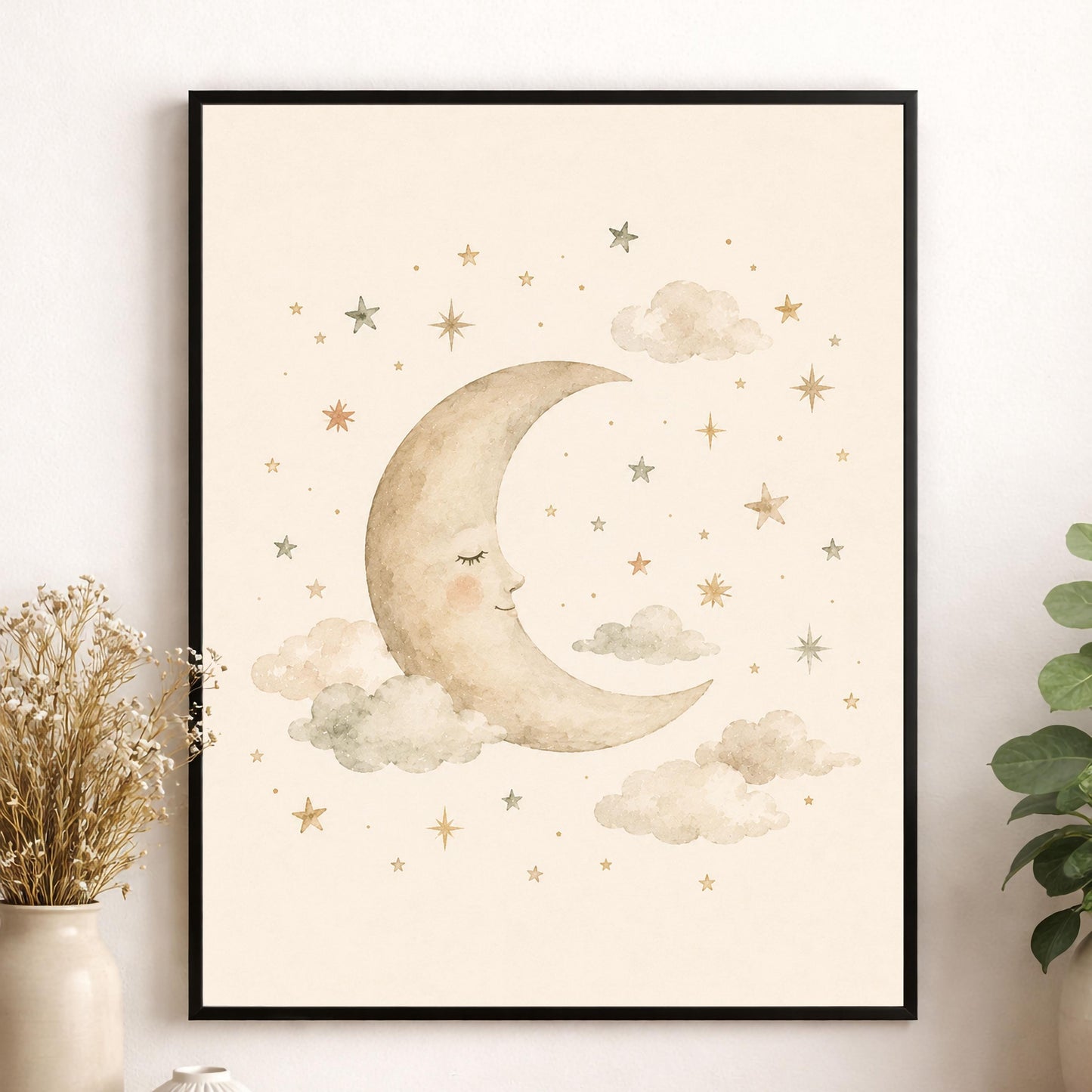 Sleeping Stars And Moon Nursery Wall Art Print | Children’s Home Decor | Night Sky | For Boy | Kids | Girl | Cottage Core | Family Artwork