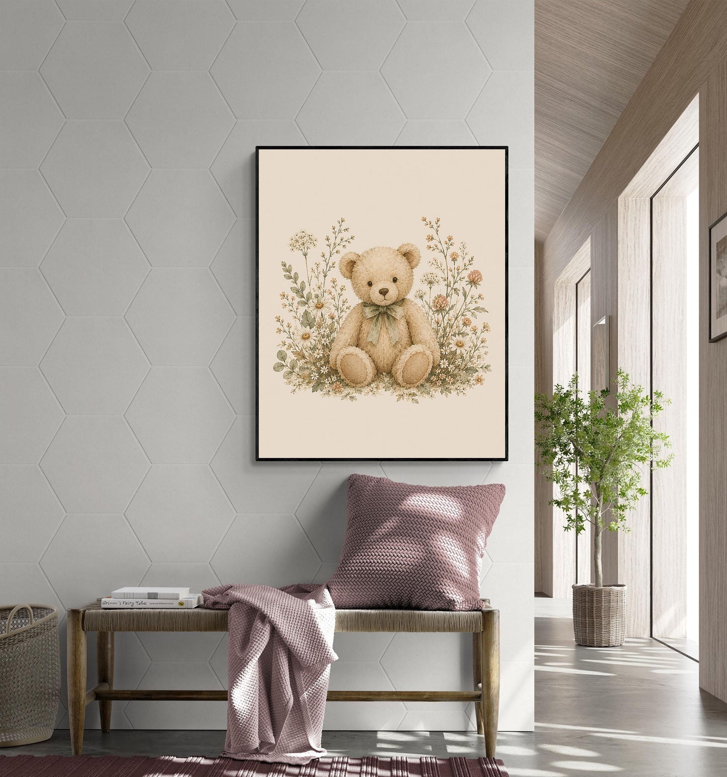 Teddy Bear Nursery Wall Art Print | Children’s Home Decor | Vintage Animal | Forest | Boy | Kids | Girl | Cottage Core | Family Artwork