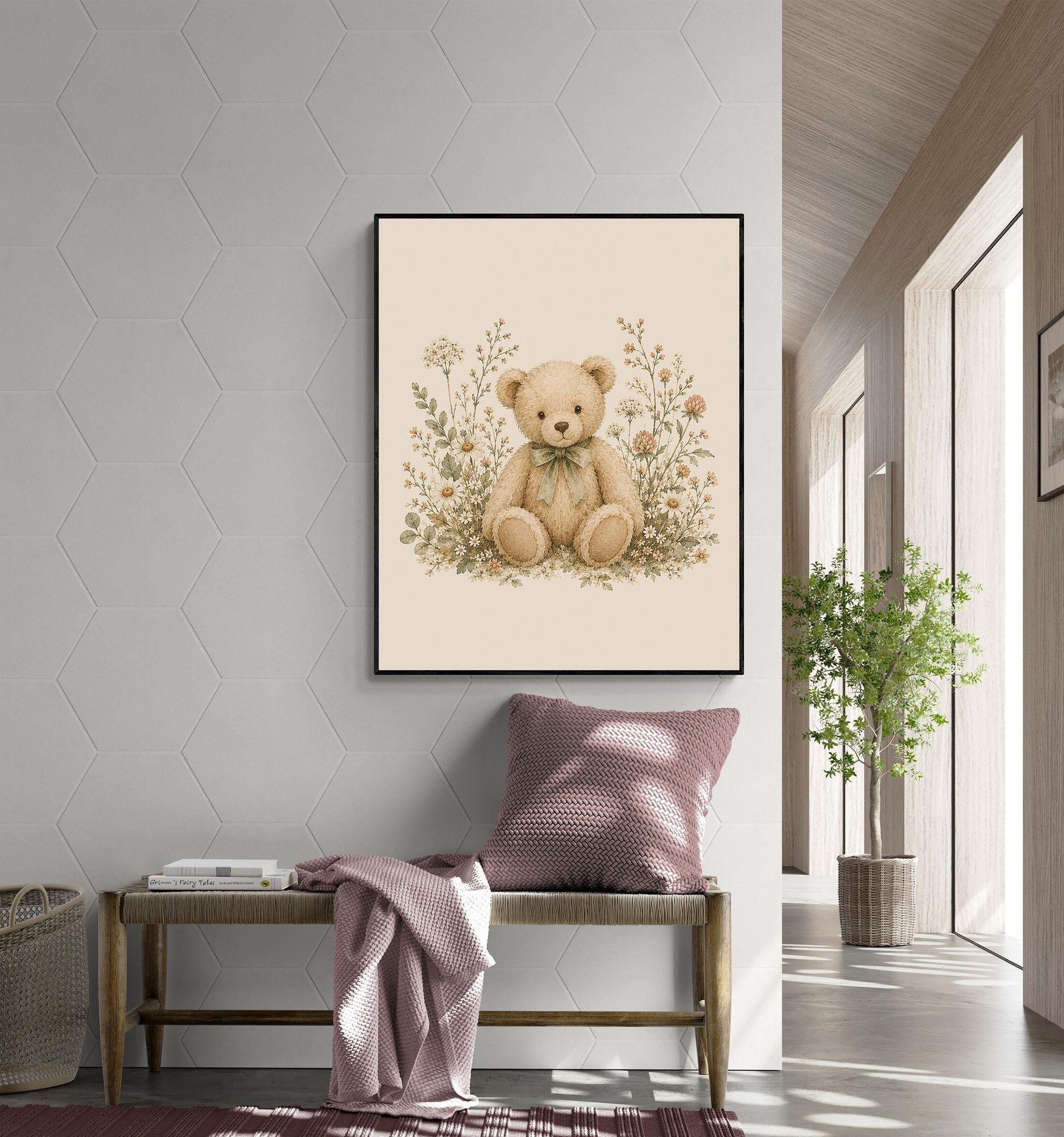 Teddy Bear Nursery Wall Art Print | Children’s Home Decor | Vintage Animal | Forest | Boy | Kids | Girl | Cottage Core | Family Artwork