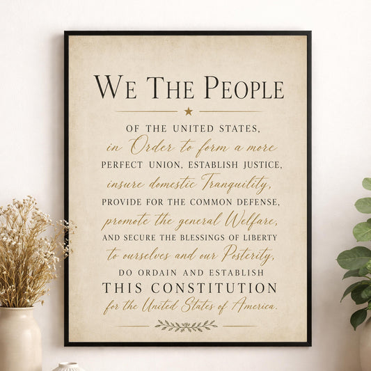 Constitution Preamble Wall Art Print | We The People | American Revolution | Historical Americana | Vintage Patriotic Home Decor
