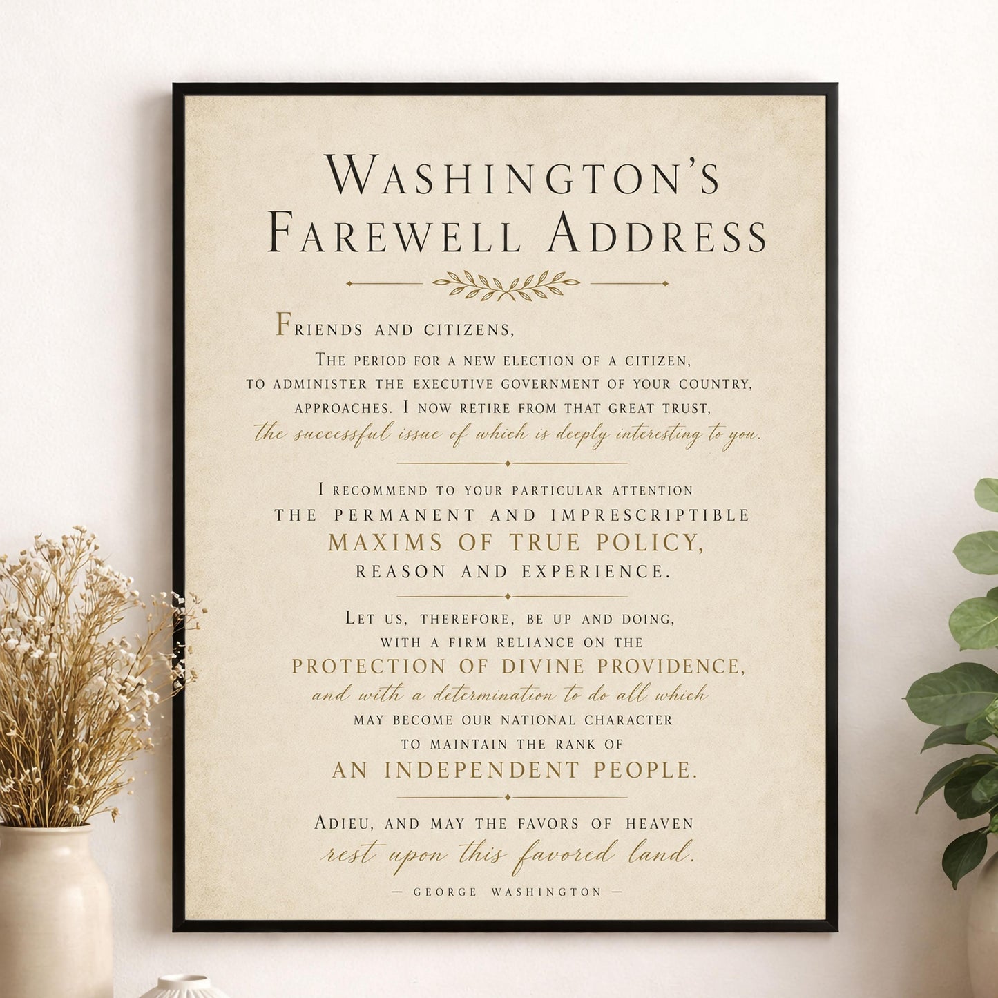 George Washington's Farewell Address Wall Art Print | American Revolution | Historical Americana | Vintage Patriotic Home Decor