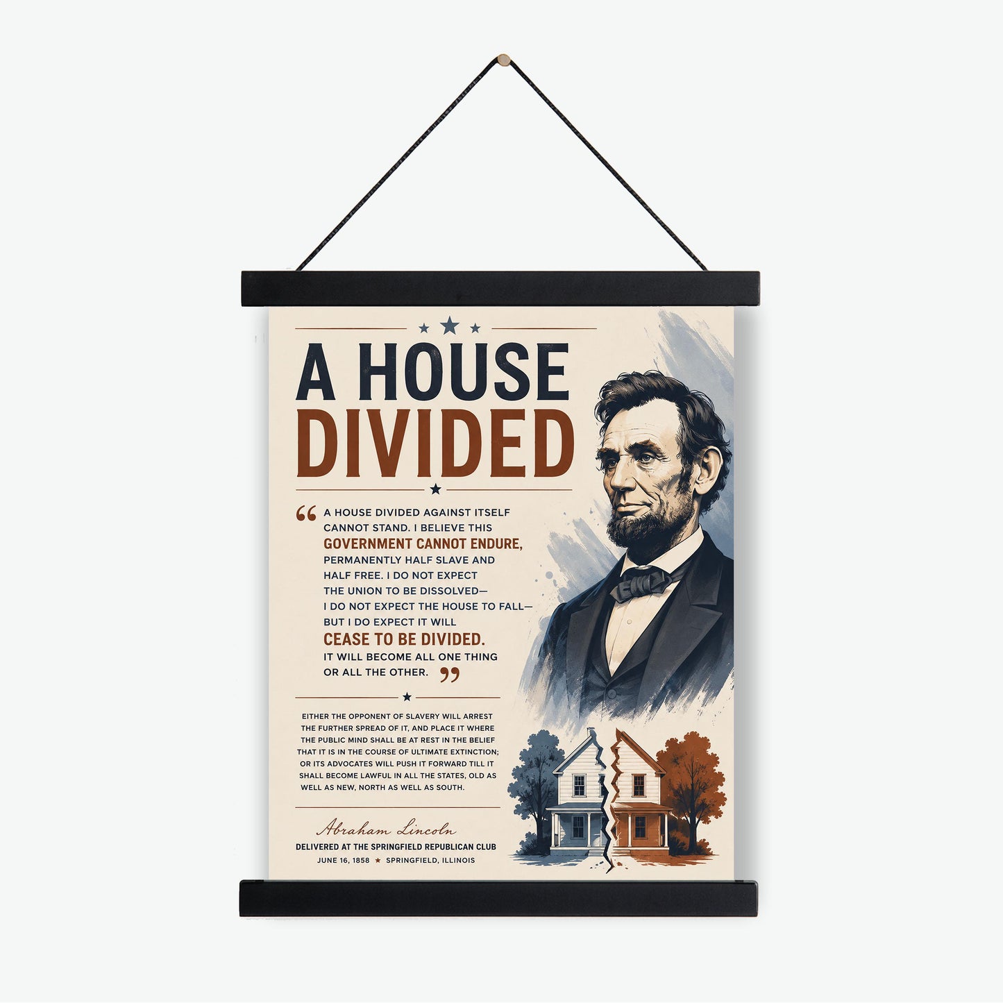 Abraham Lincoln House Divided Speech Wall Art Print | American Civil War | Historical Americana | Vintage Patriotic Home Decor