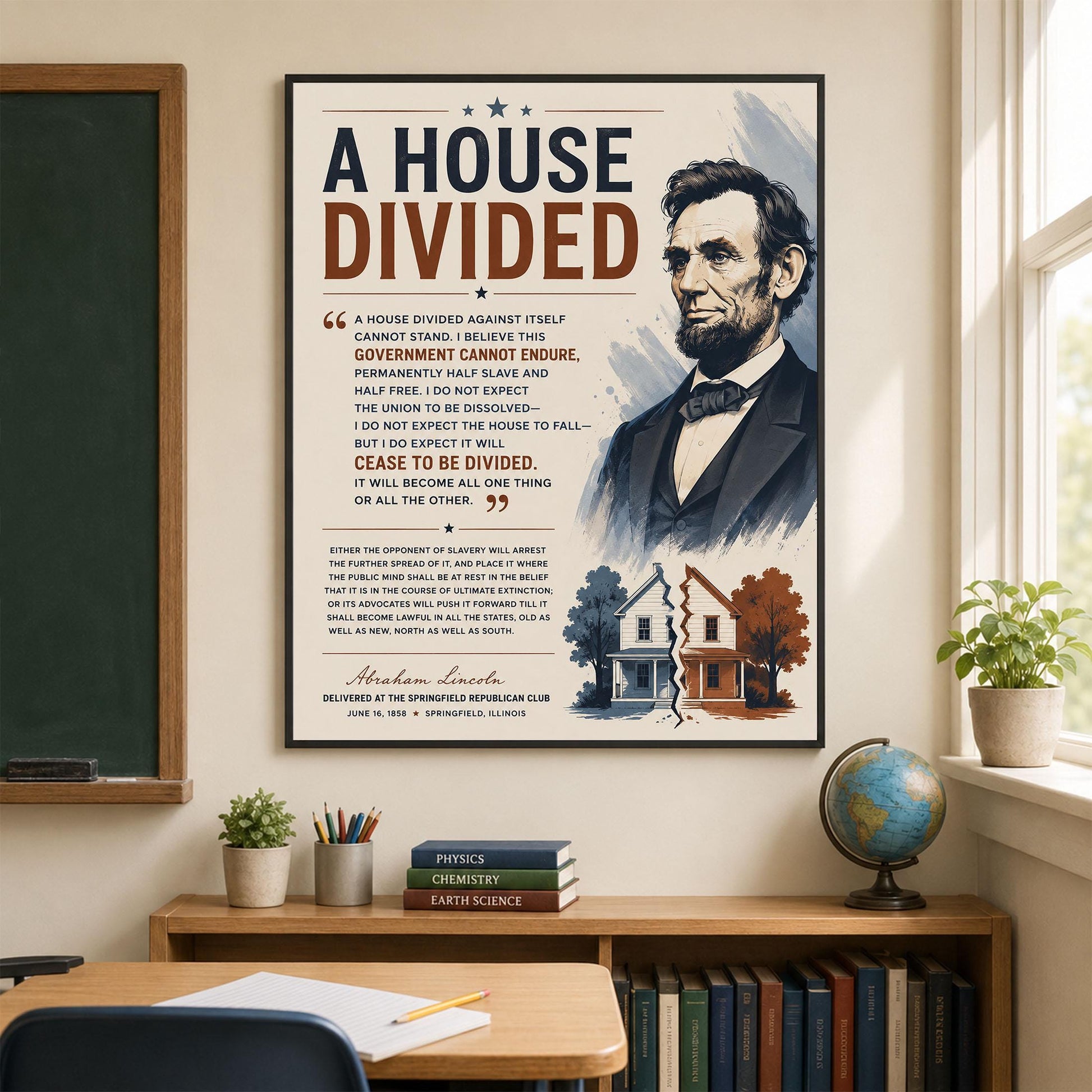 Abraham Lincoln House Divided Speech Wall Art Print | American Civil War | Historical Americana | Vintage Patriotic Home Decor