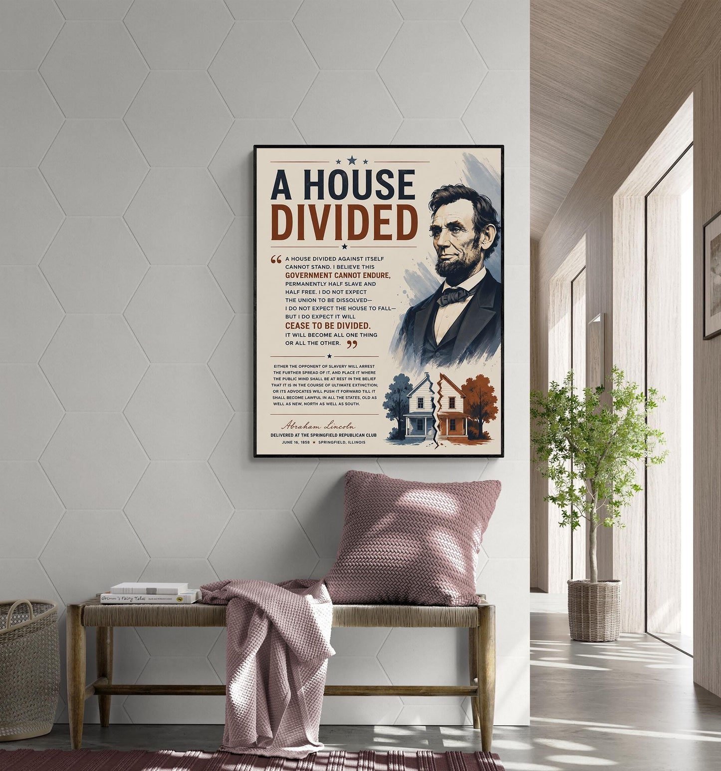 Abraham Lincoln House Divided Speech Wall Art Print | American Civil War | Historical Americana | Vintage Patriotic Home Decor
