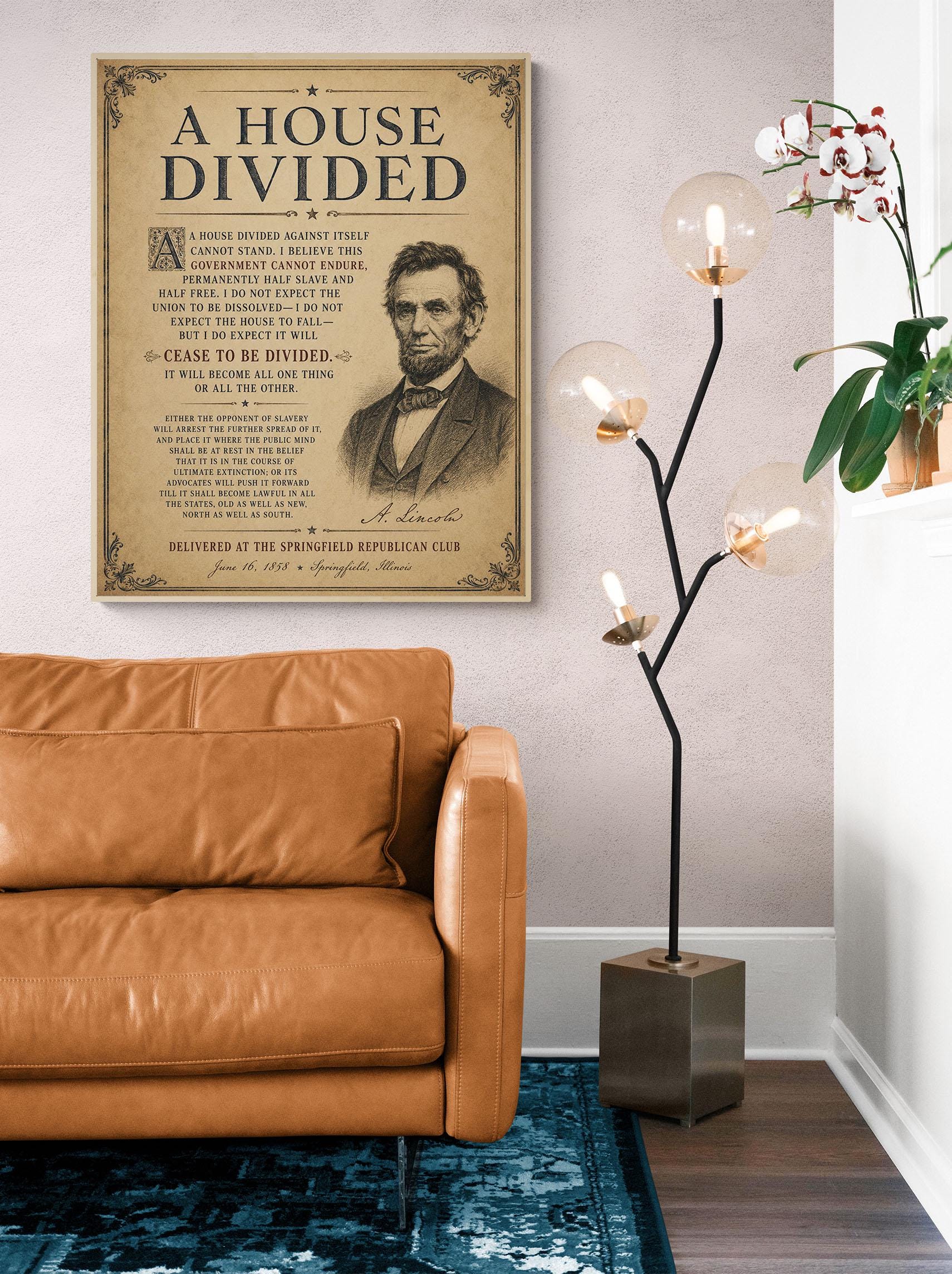 Abraham Lincoln House Divided Speech Wall Art Print | American Civil War | Historical Americana | Vintage Patriotic | Beige Home Decor