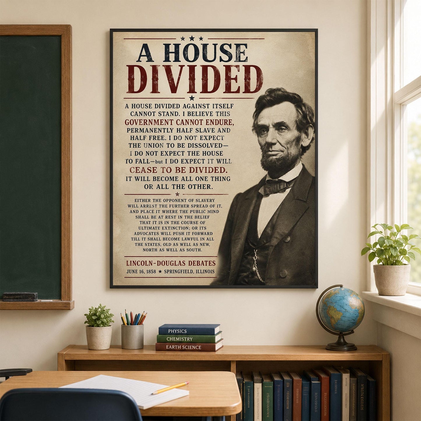 Abraham Lincoln House Divided Speech Wall Art Print | American Civil War | Historical Americana | Beige Vintage Patriotic | Home Decor