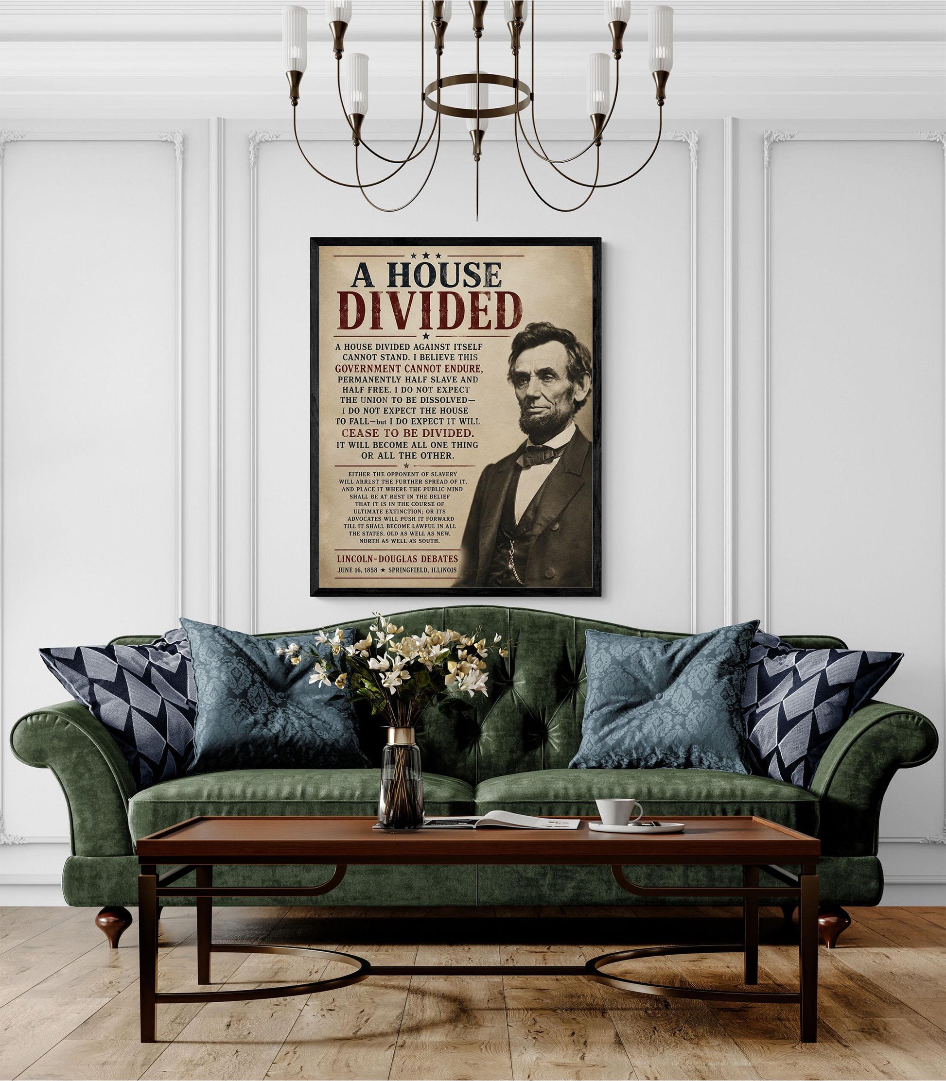 Abraham Lincoln House Divided Speech Wall Art Print | American Civil War | Historical Americana | Beige Vintage Patriotic | Home Decor
