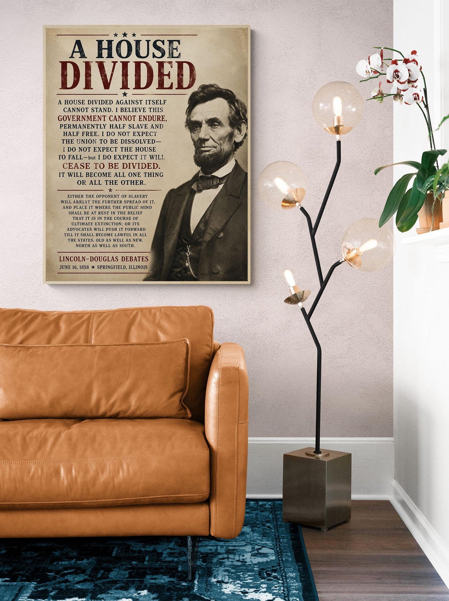 Abraham Lincoln House Divided Speech Wall Art Print | American Civil War | Historical Americana | Beige Vintage Patriotic | Home Decor