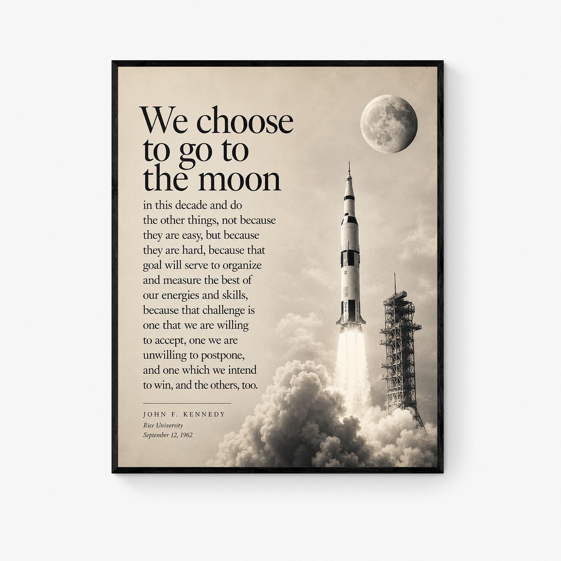 JFK Moon Speech Art Print, We Choose to Go to the Moon Quote, Apollo Program Wall Art, Space Exploration Home Decor, NASA Inspired Print
