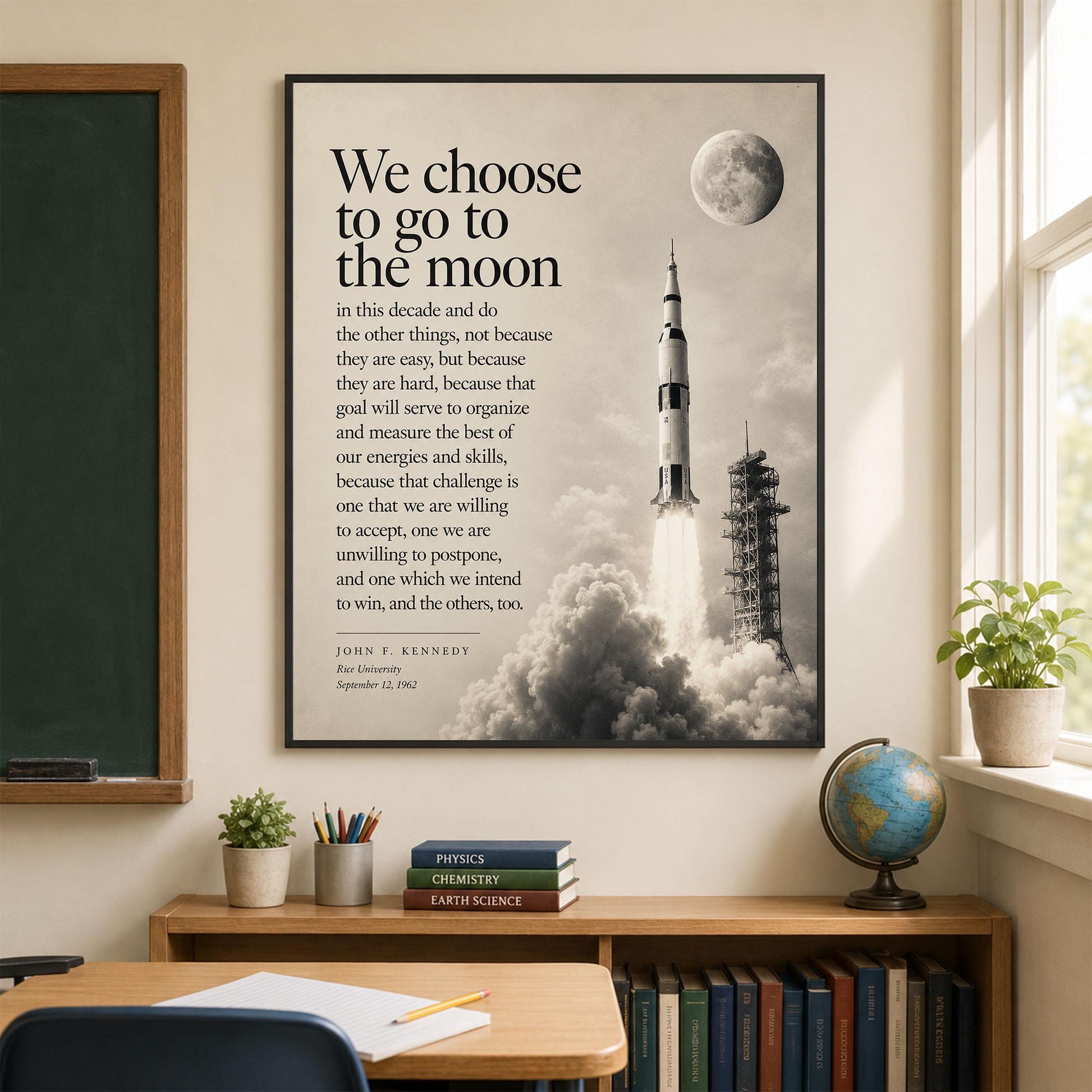 JFK Moon Speech Art Print, We Choose to Go to the Moon Quote, Apollo Program Wall Art, Space Exploration Home Decor, NASA Inspired Print