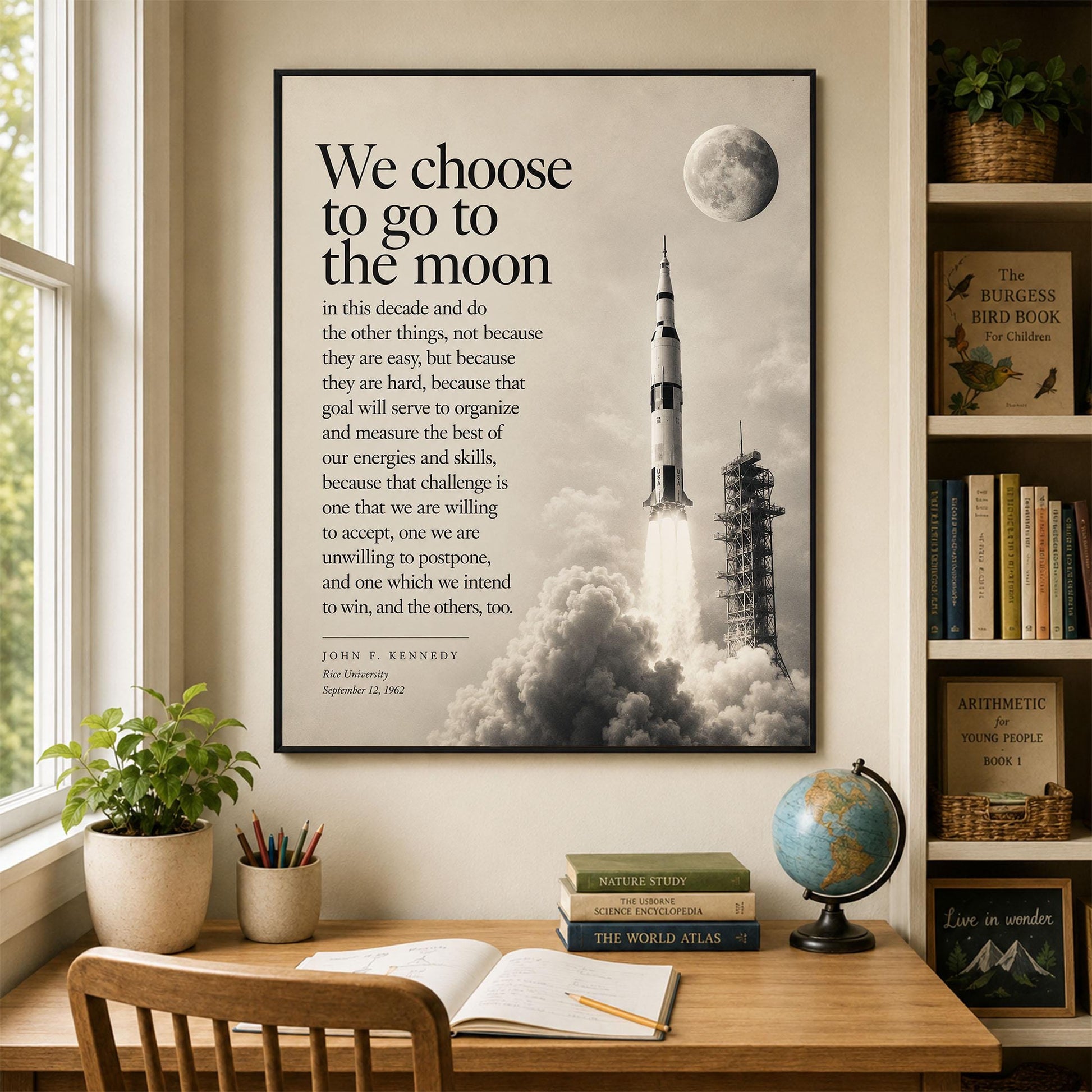 JFK Moon Speech Art Print, We Choose to Go to the Moon Quote, Apollo Program Wall Art, Space Exploration Home Decor, NASA Inspired Print