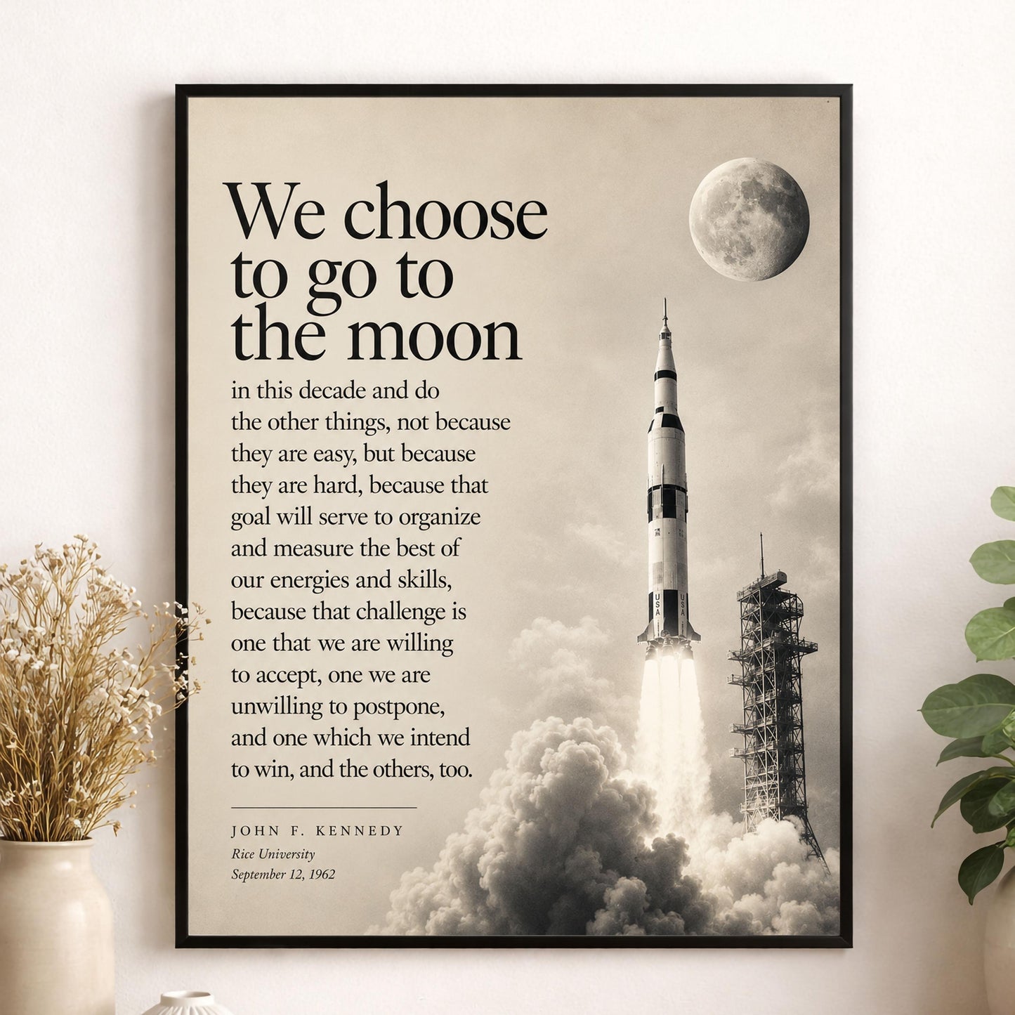 JFK Moon Speech Art Print, We Choose to Go to the Moon Quote, Apollo Program Wall Art, Space Exploration Home Decor, NASA Inspired Print