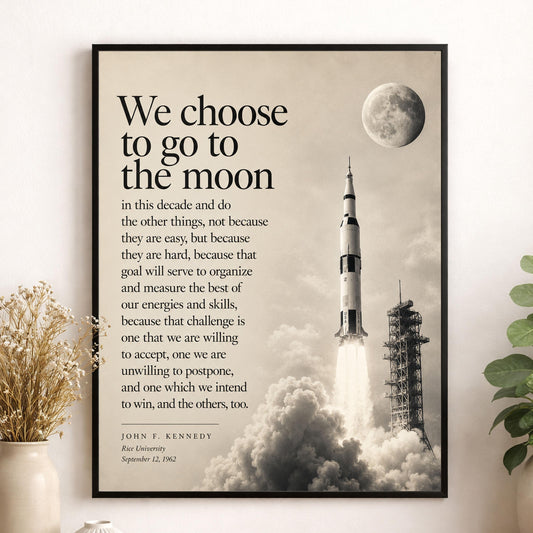 JFK Moon Speech Art Print, We Choose to Go to the Moon Quote, Apollo Program Wall Art, Space Exploration Home Decor, NASA Inspired Print