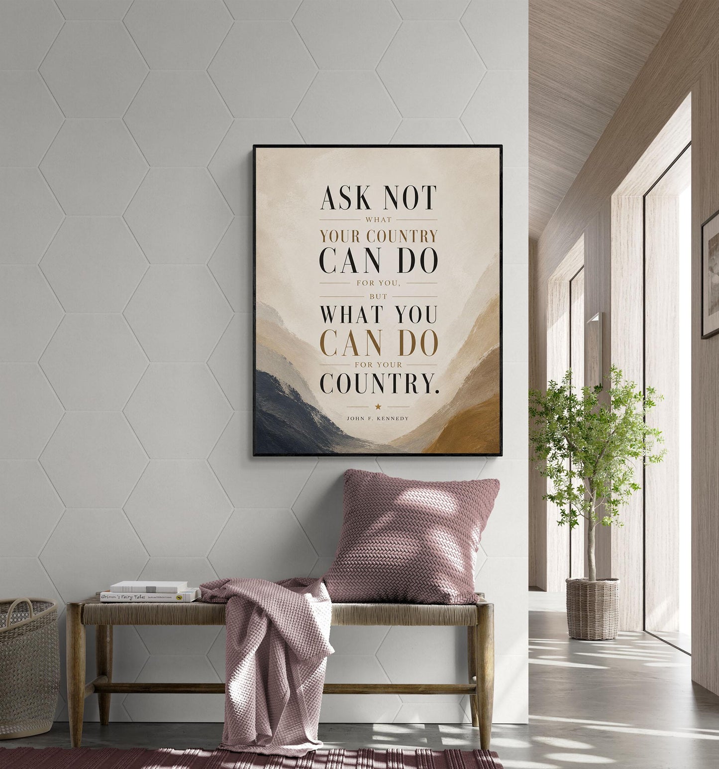 JFK Quote Art Print | Ask Not What Your Country Can Do For You | US President John F Kennedy | Living Room | Patriotic Home Decor | History