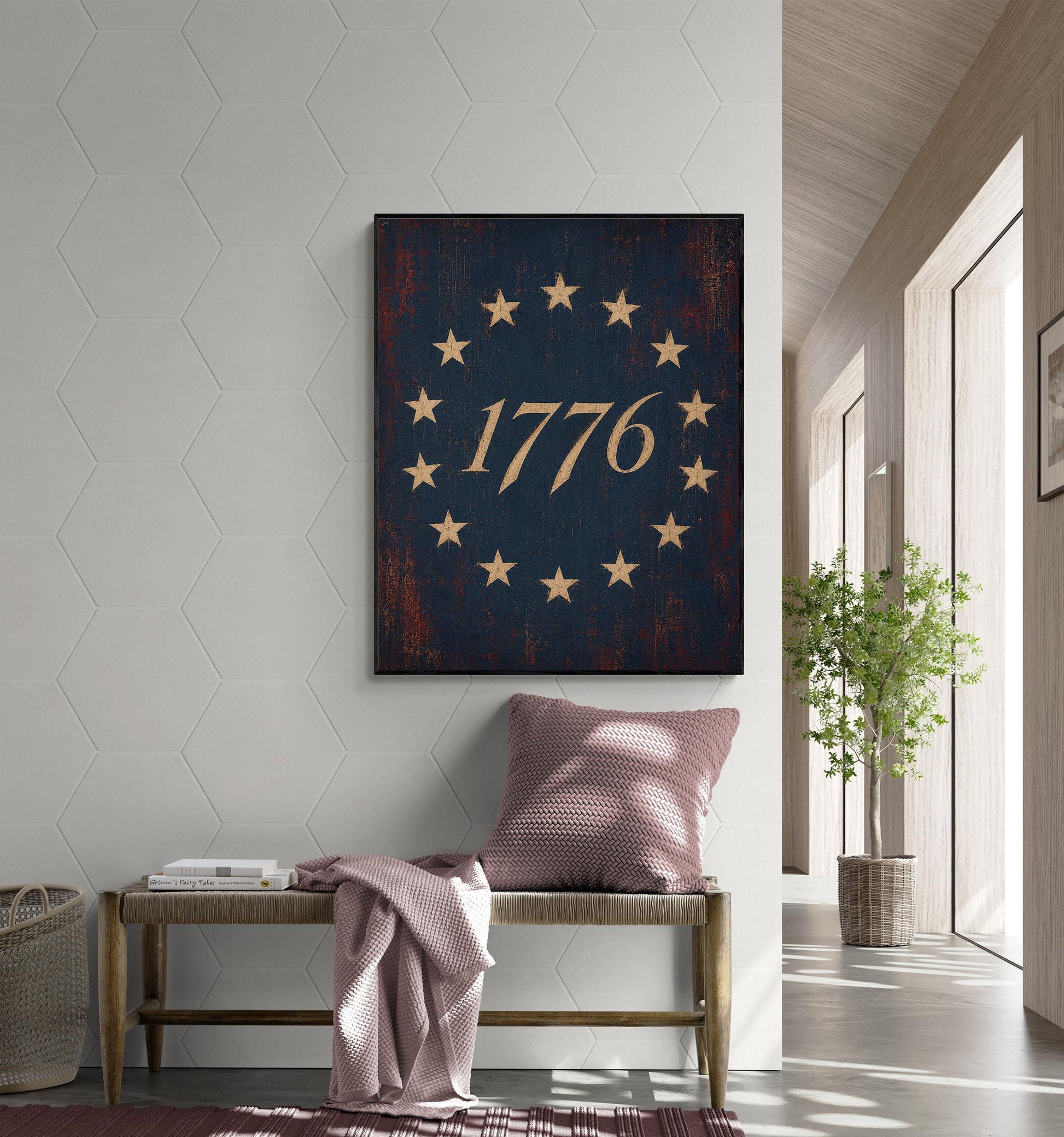 1776 Betsy Ross Flag Patriotic Art Print | Vintage Americana Independence Day Home Decor | Revolutionary War | Rustic 4th of July Artwork