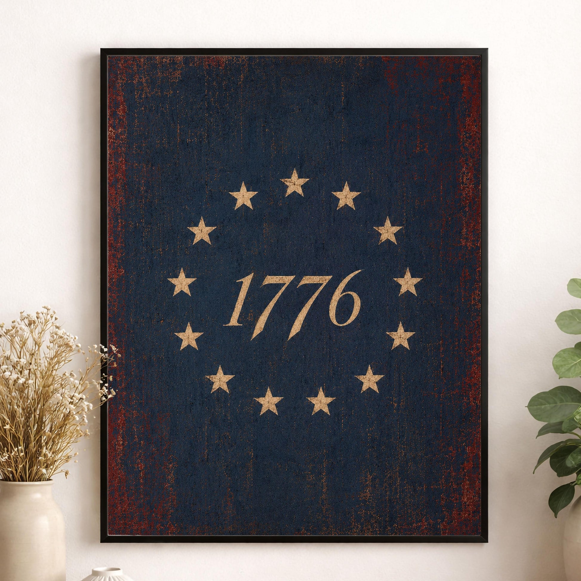 1776 Americana Wall Art Print, Betsy Ross Flag Inspired Home Decor, Patriotic Colonial Artwork, Vintage American History Gift