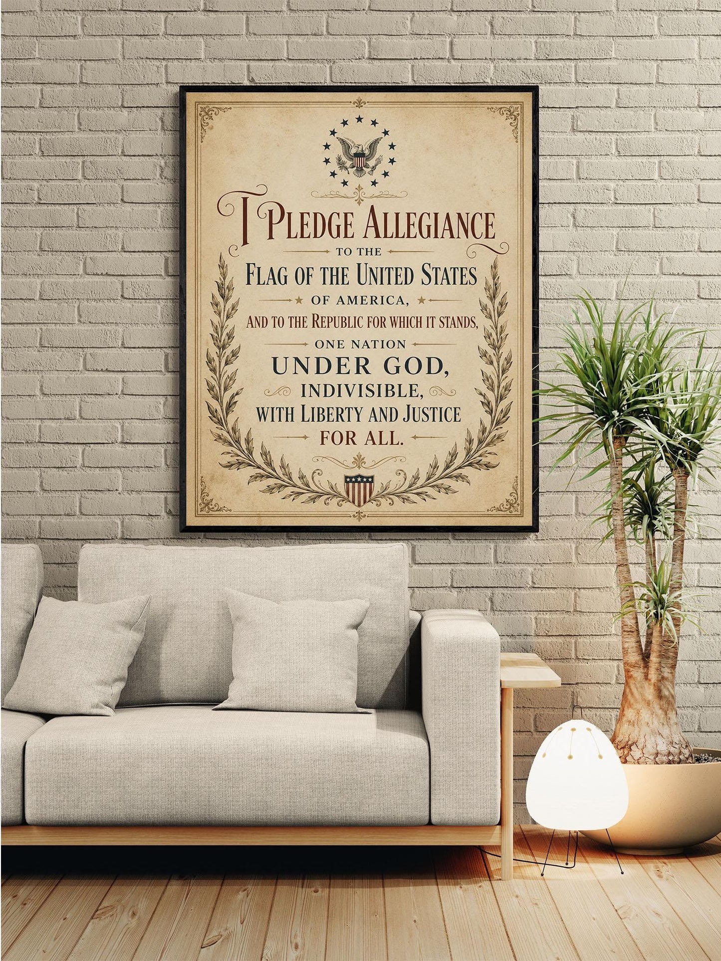 Pledge of Allegiance Art Print | Vintage Americana Independence Day Home Decor | Constitution | Rustic 4th of July | School Artwork