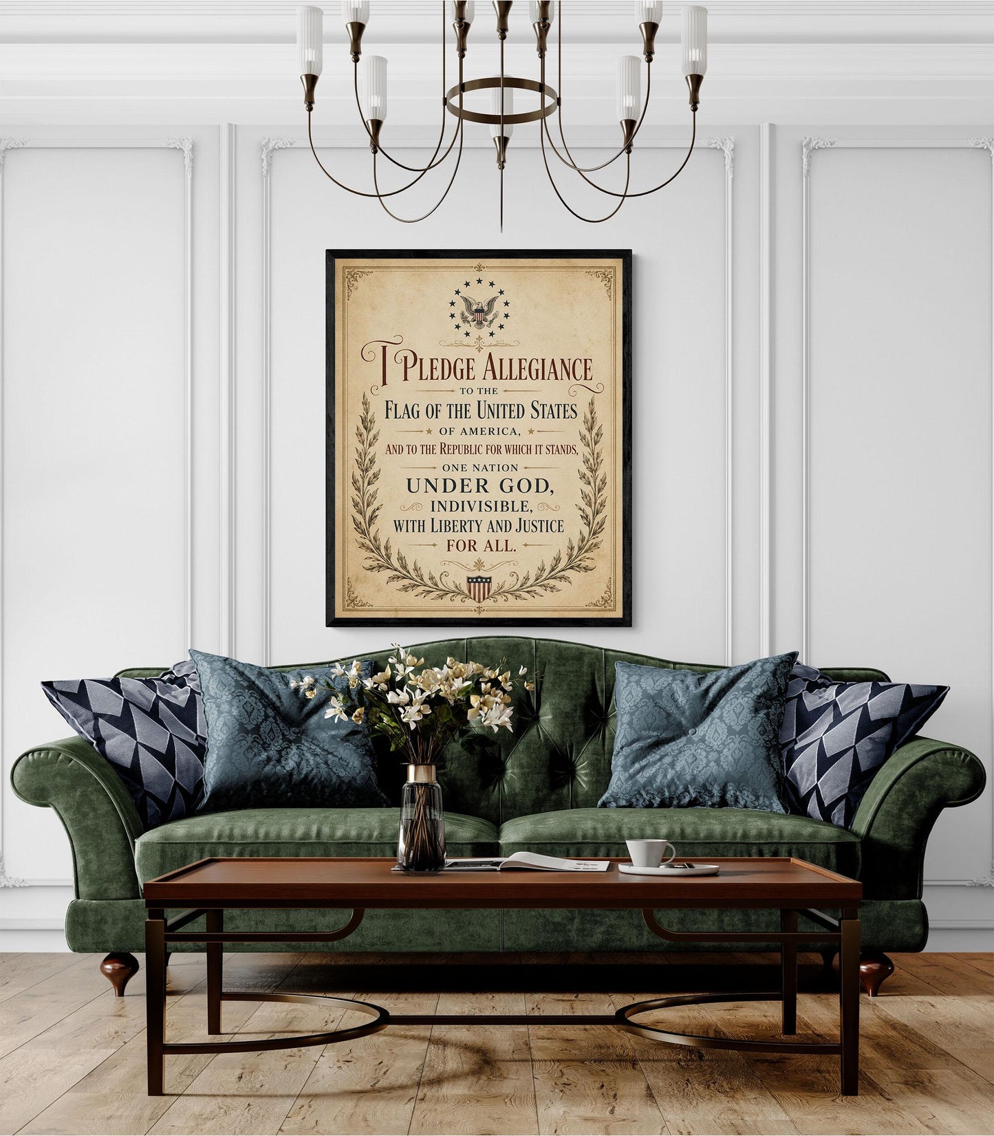 Pledge of Allegiance Art Print | Vintage Americana Independence Day Home Decor | Constitution | Rustic 4th of July | School Artwork