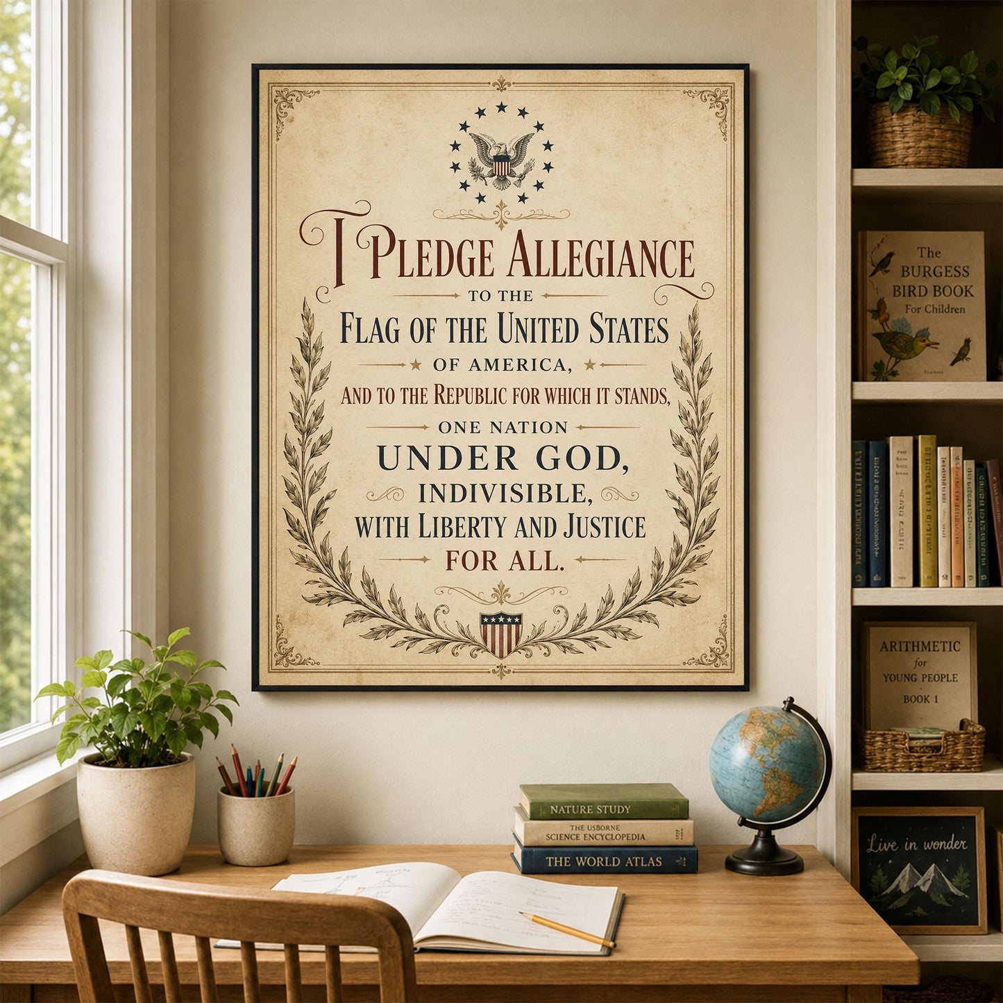 Pledge of Allegiance Art Print | Vintage Americana Independence Day Home Decor | Constitution | Rustic 4th of July | School Artwork