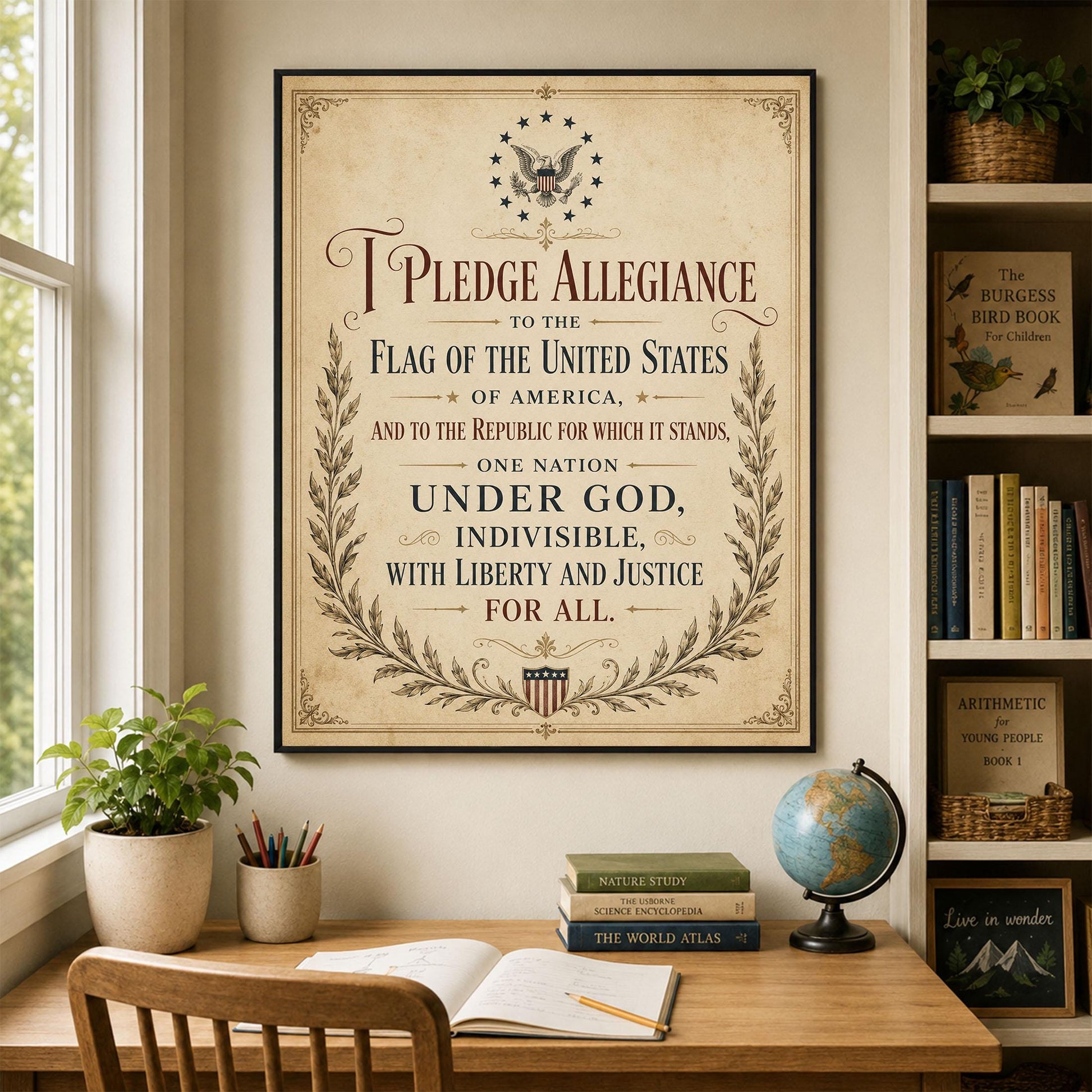 Pledge of Allegiance Art Print | Vintage Americana Independence Day Home Decor | Constitution | Rustic 4th of July | School Artwork