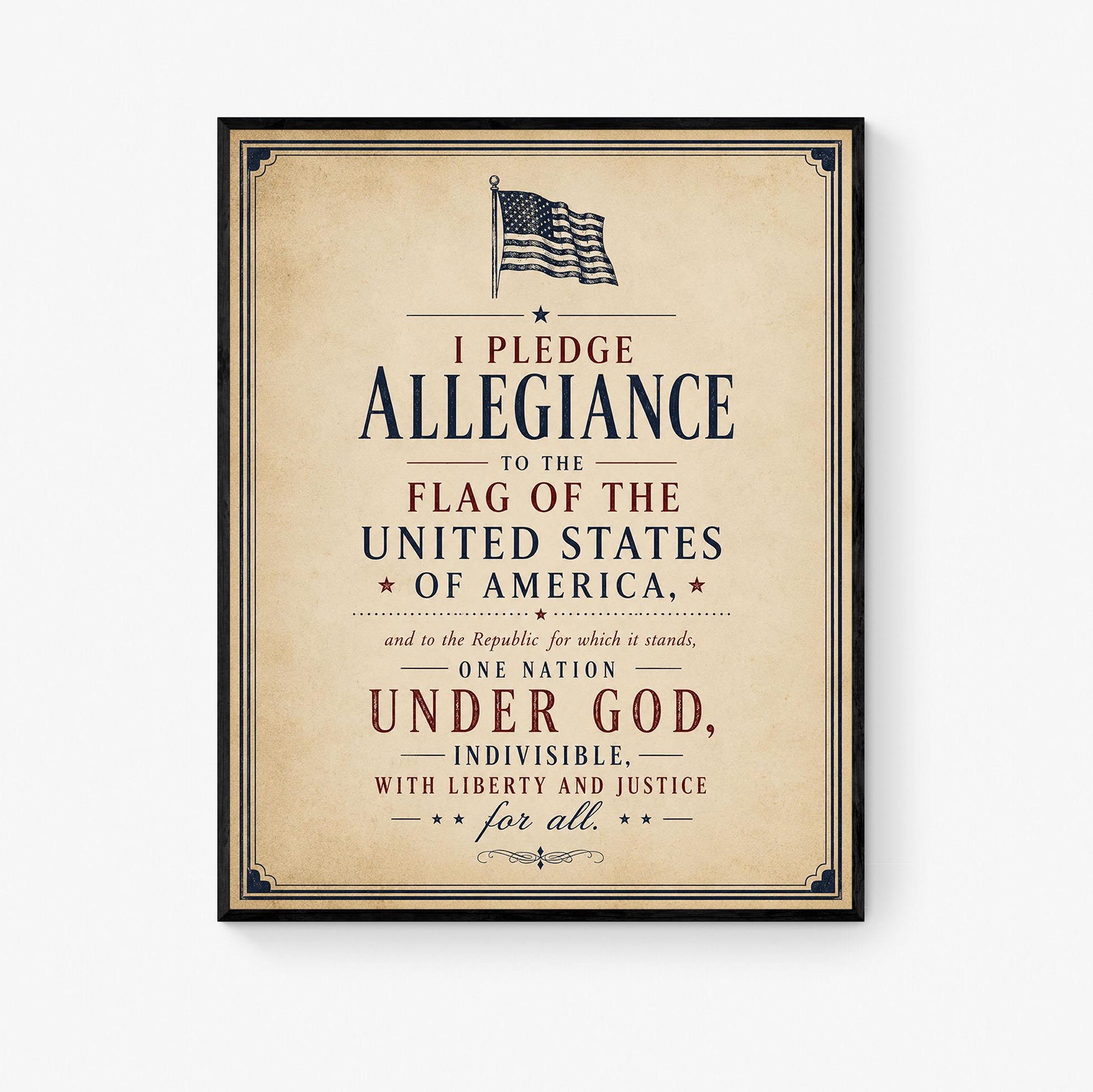 Pledge of Allegiance Wall Art Print | Patriotic Classroom Decor | Vintage Americana Typography | American History Home School Artwork