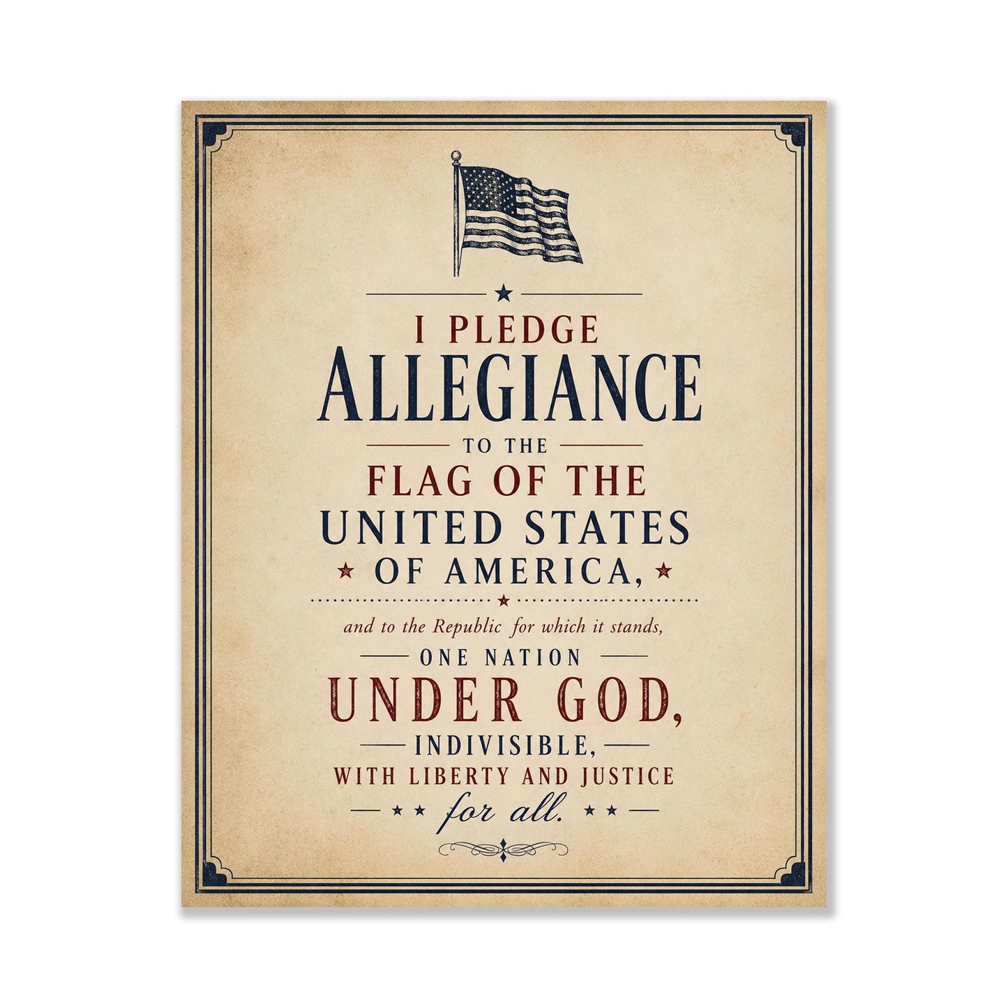 Pledge of Allegiance Wall Art Print | Patriotic Classroom Decor | Vintage Americana Typography | American History Home School Artwork