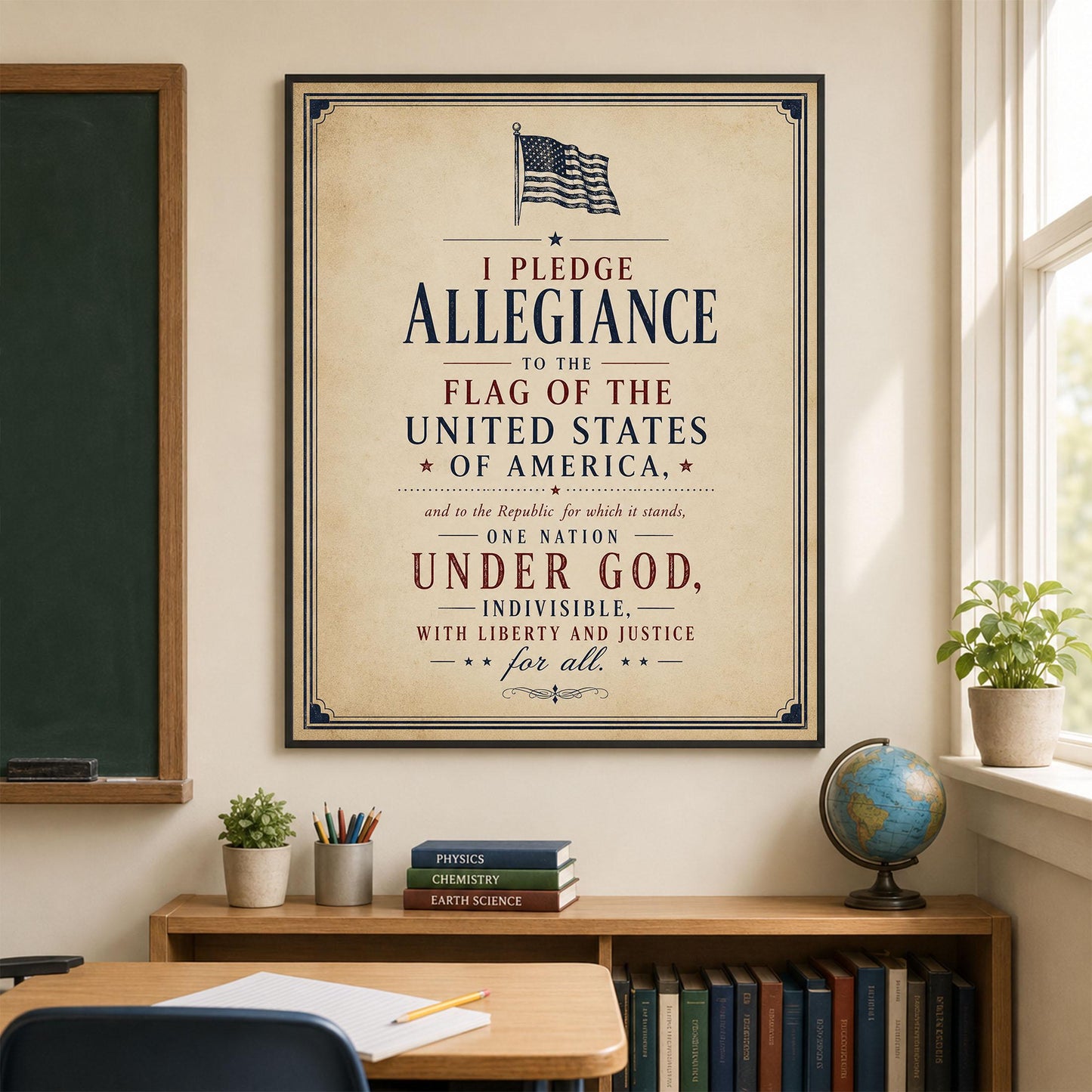 Pledge of Allegiance Wall Art Print | Patriotic Classroom Decor | Vintage Americana Typography | American History Home School Artwork