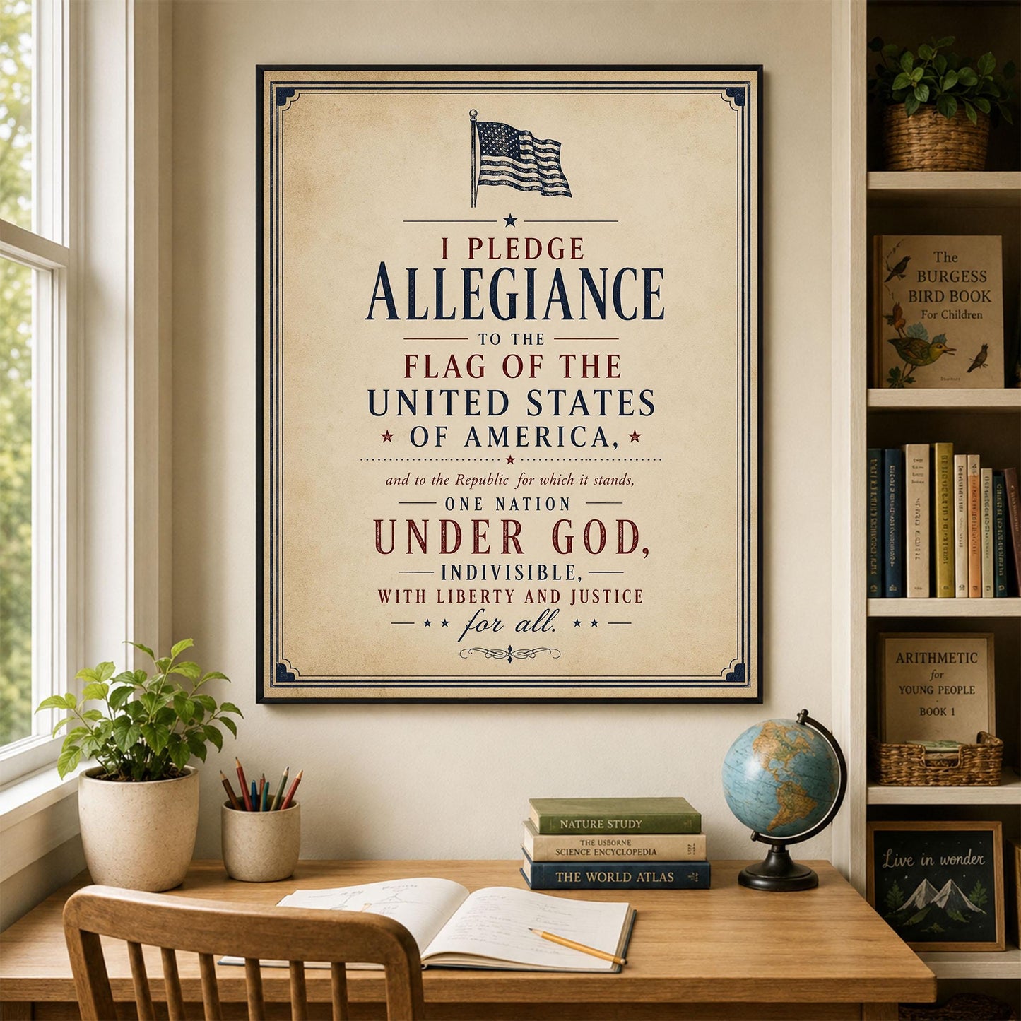 Pledge of Allegiance Wall Art Print | Patriotic Classroom Decor | Vintage Americana Typography | American History Home School Artwork