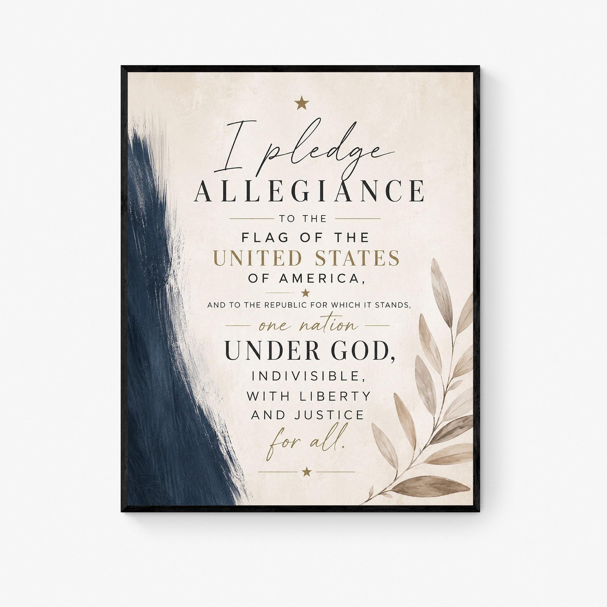 Pledge of Allegiance Wall Art Print | Neutral Patriotic Decor | Modern Americana Typography | Faith and Liberty Home Decor